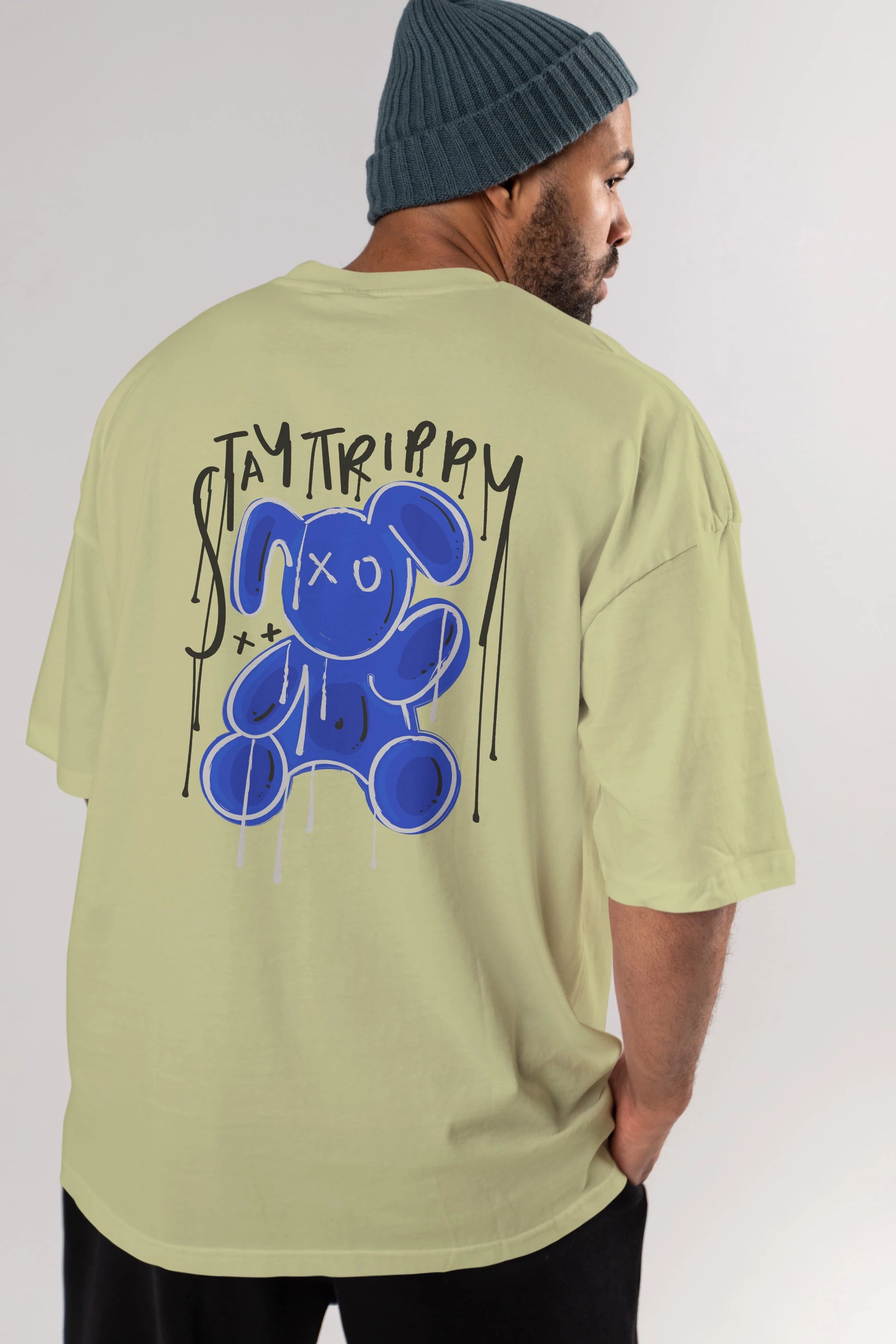 Stay Trippy Bear Arka Baskılı Oversize t-shirt Erkek Kadın Unisex