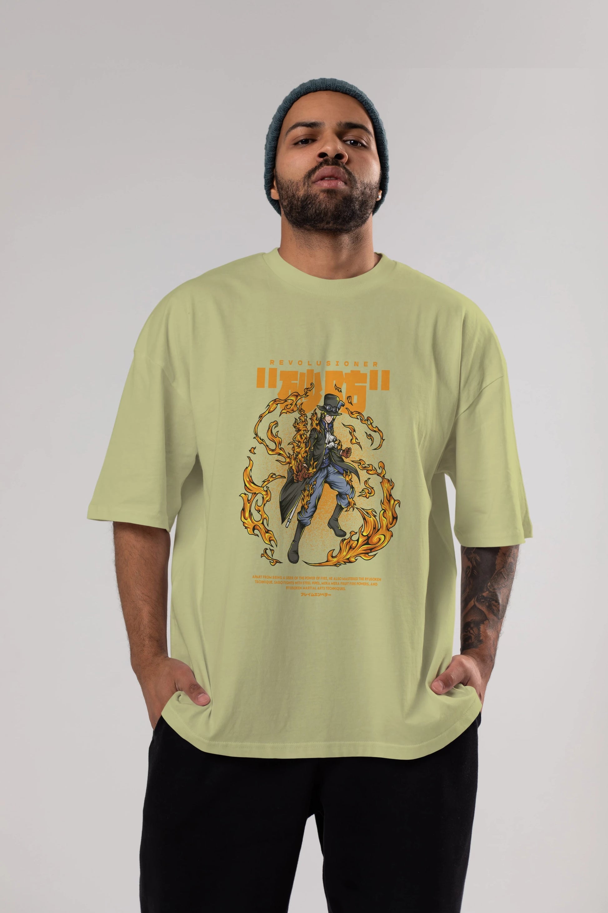 Revolusioner Sabo Anime Ön Baskılı Oversize t-shirt %100 pamuk Erkek Kadın Unisex