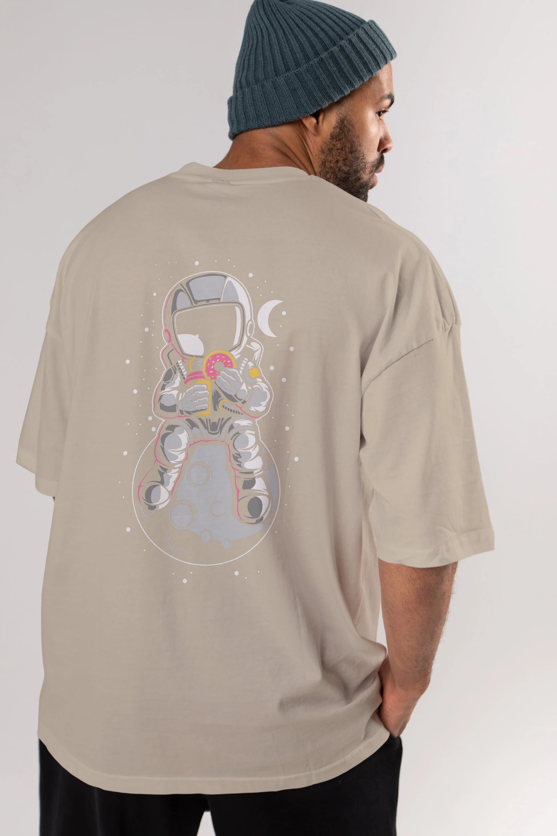 Astronaut Donuts Arka Baskılı Oversize t-shirt Erkek Kadın Unisex