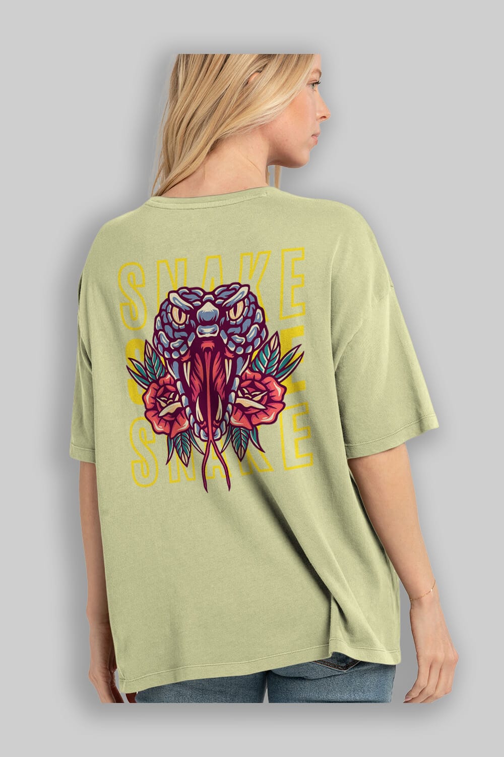Snake Arka Baskılı Oversize t-shirt Erkek Kadın Unisex
