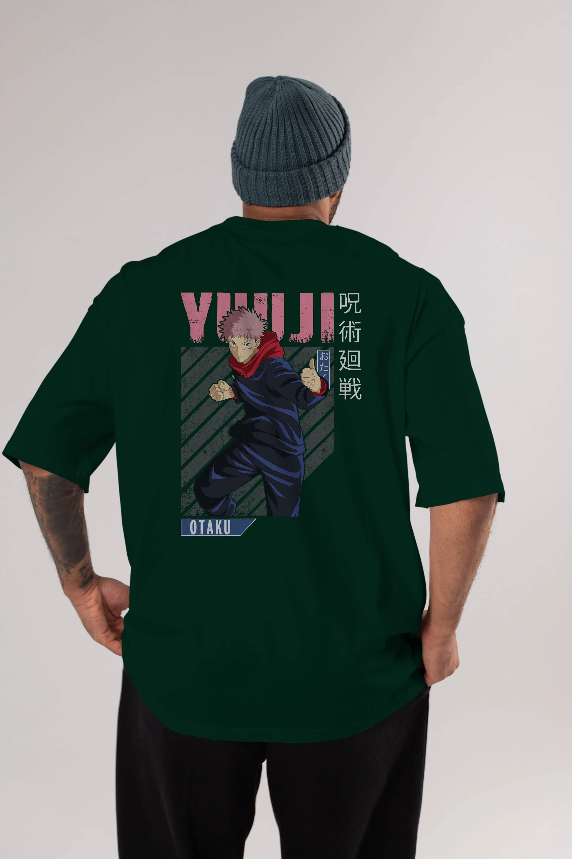 Yuuji Itadori Anime Arka Baskılı Oversize t-shirt Erkek Kadın Unisex