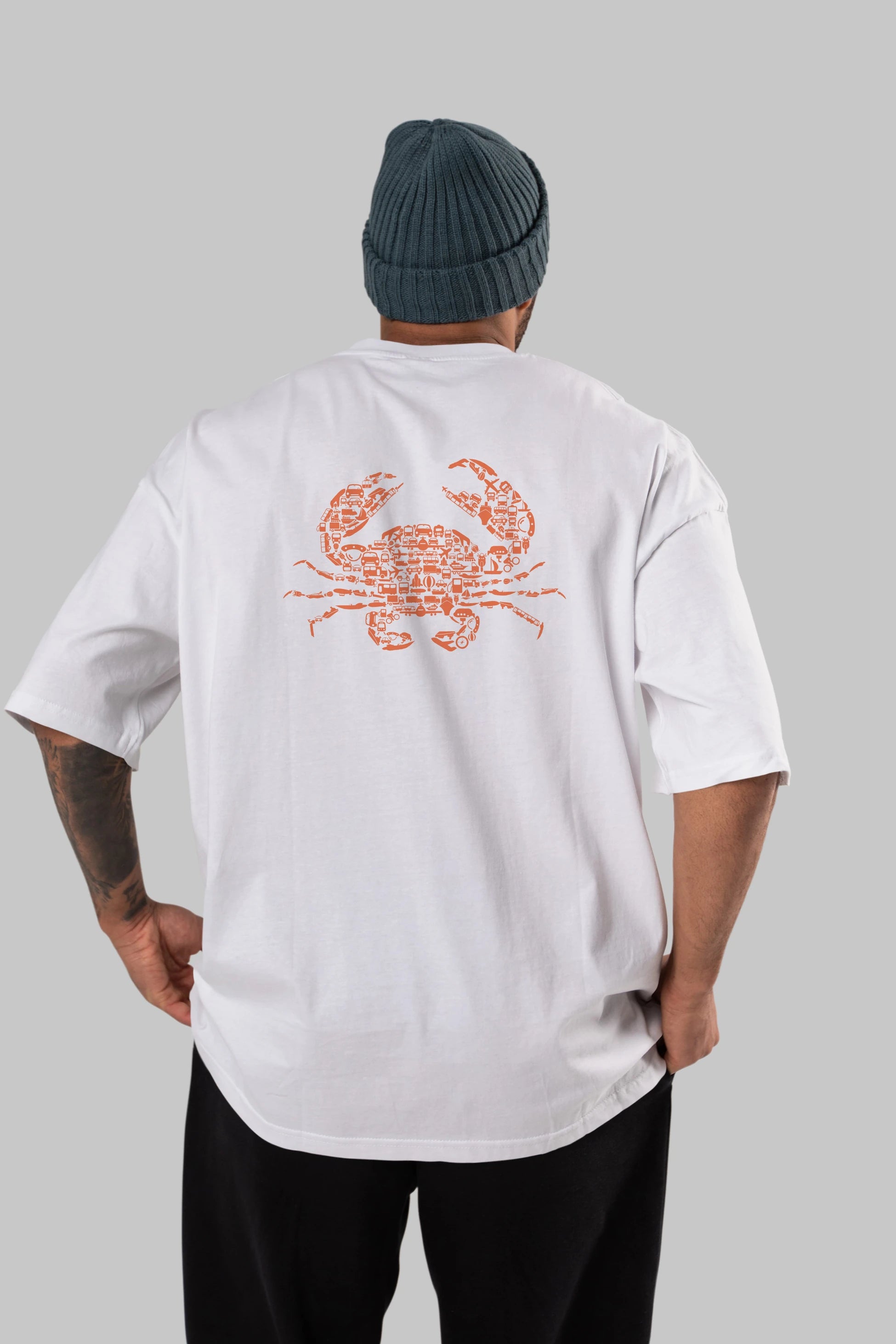 Crab Arka Baskılı Oversize t-shirt %100 pamuk Erkek Kadın Unisex