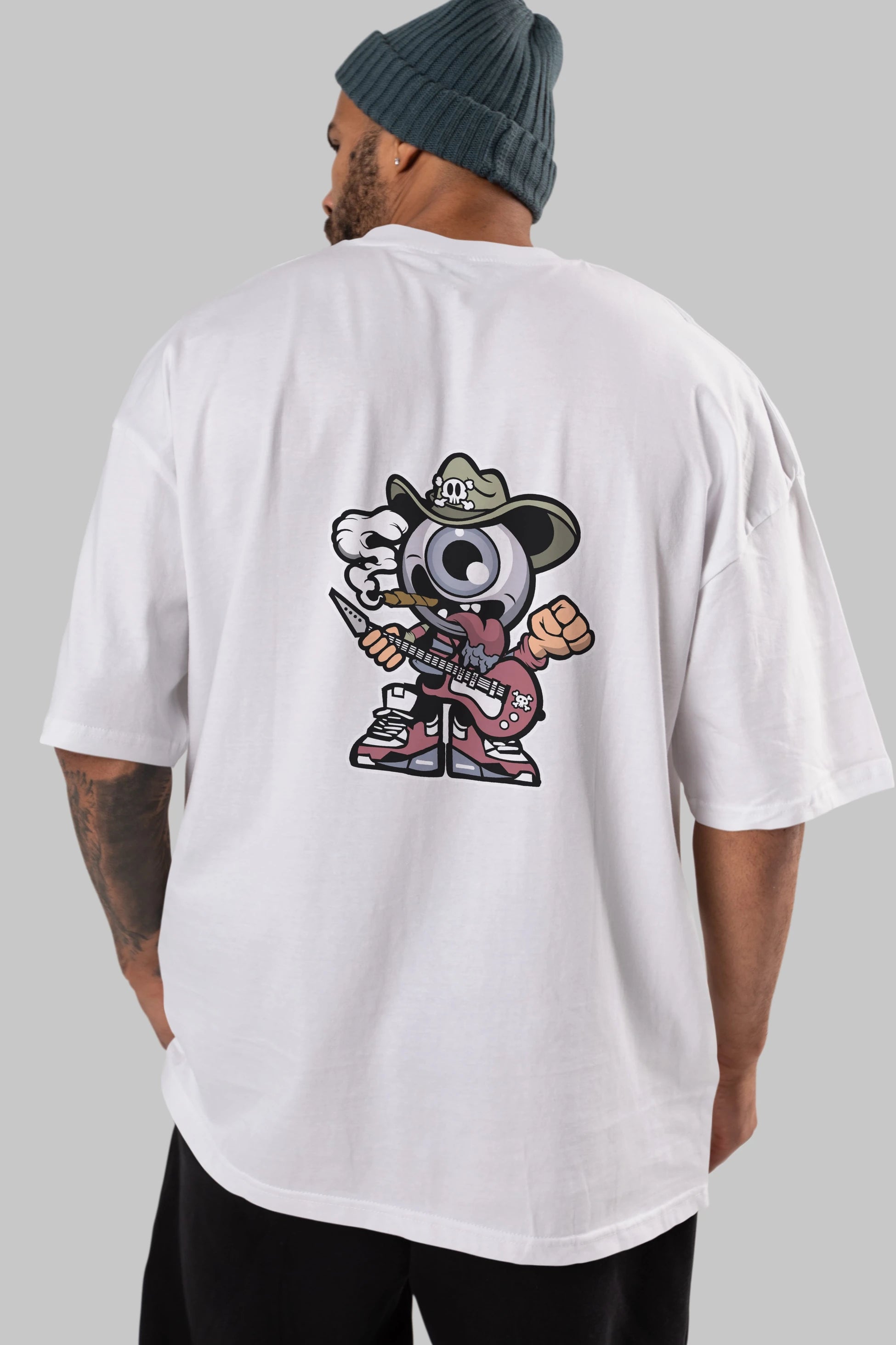 Eyeball Rockstar Cowboy Arka Baskılı Oversize t-shirt Erkek Kadın Unisex %100 Pamuk tişort