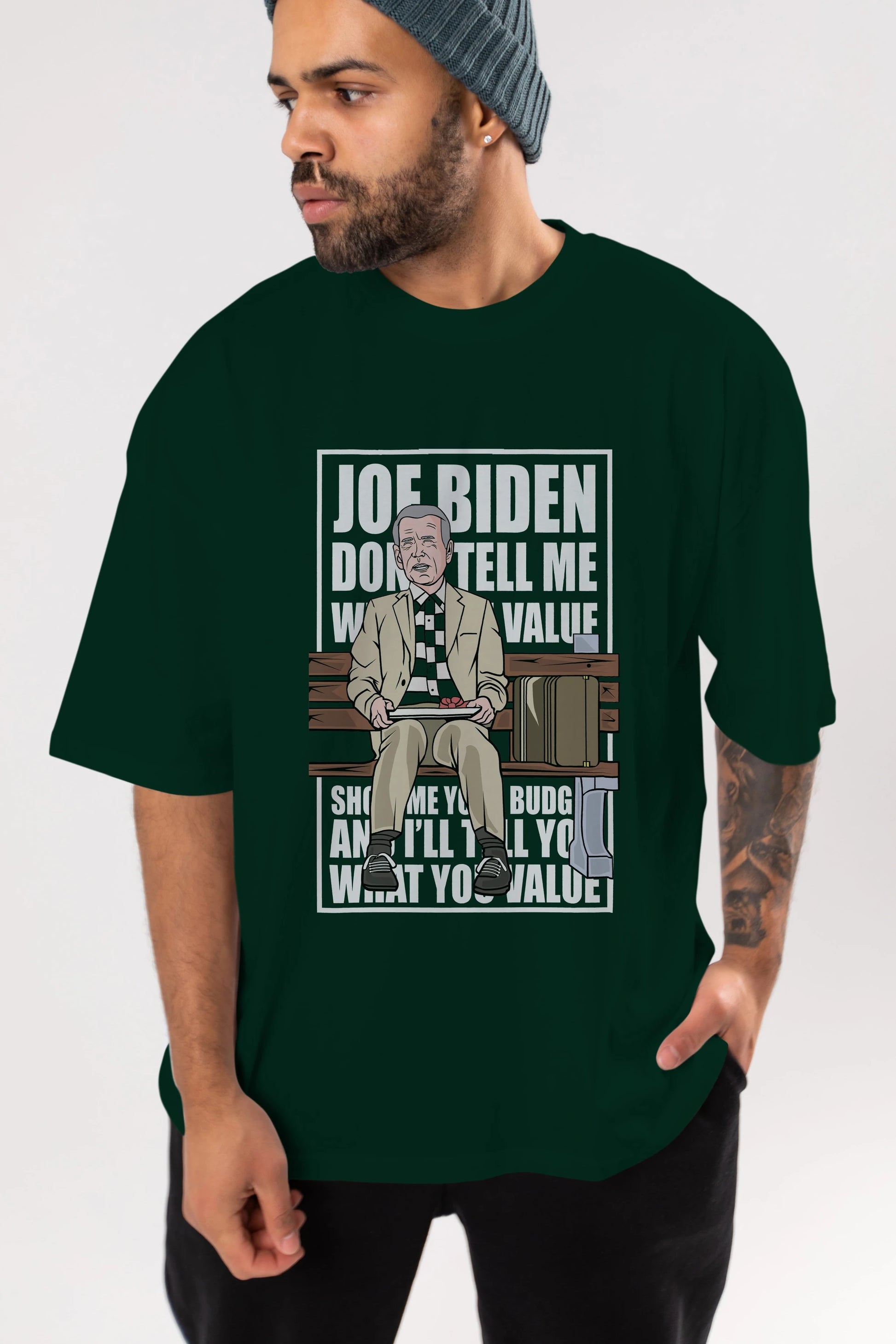Joe Biden Forest Gump Ön Baskılı Oversize t-shirt Erkek Kadın Unisex %100 Pamuk tişort