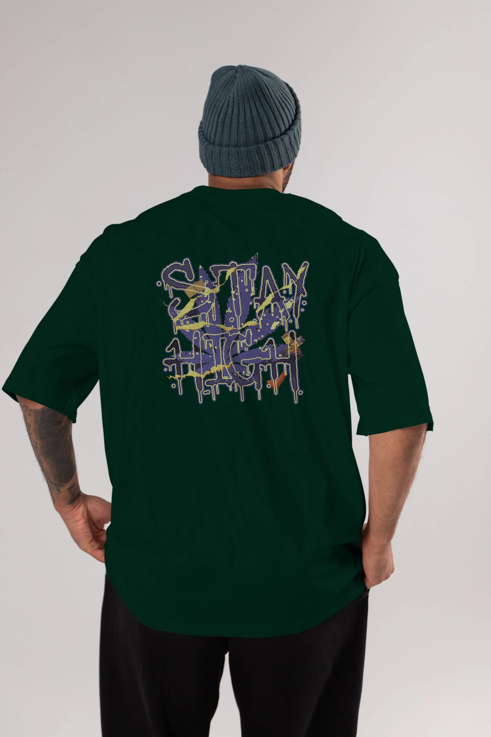 Stay High Arka Baskılı Oversize t-shirt Erkek Kadın Unisex