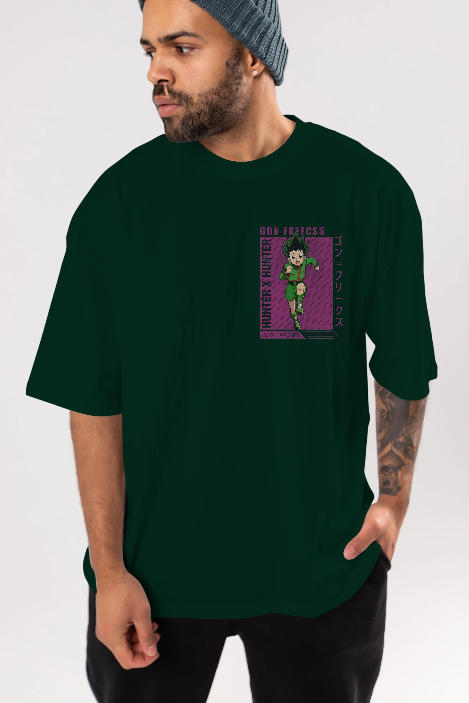 Gon Freecss HUNTER X HUNTER 3 Ön Sol Baskılı Oversize t-shirt Erkek Kadın Unisex %100 Pamuk Bisiklet Yaka tişort