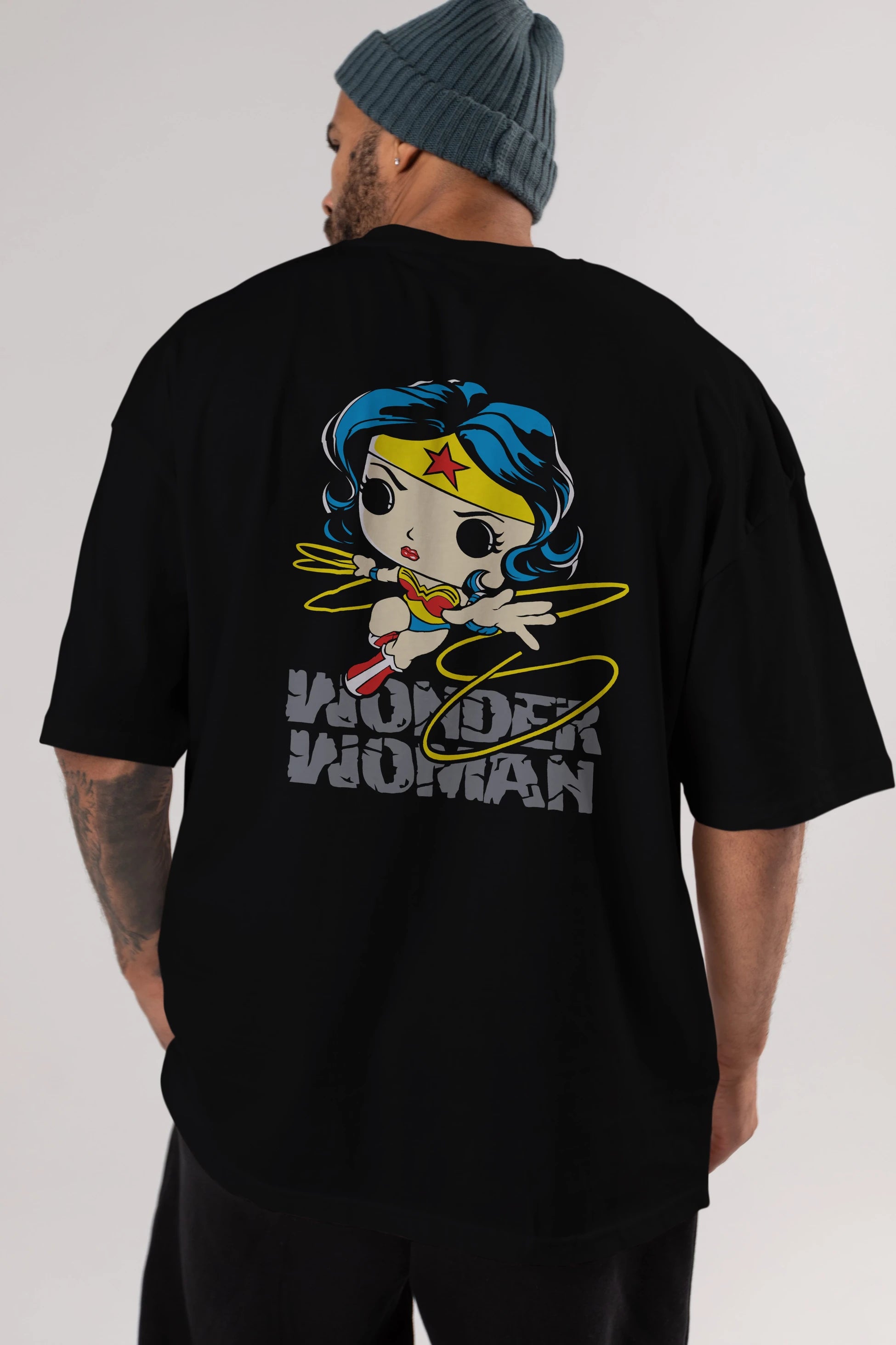 Wonder Woman Arka Baskılı Oversize t-shirt Erkek Kadın Unisex %100 Pamuk Bisiklet Yaka tişort
