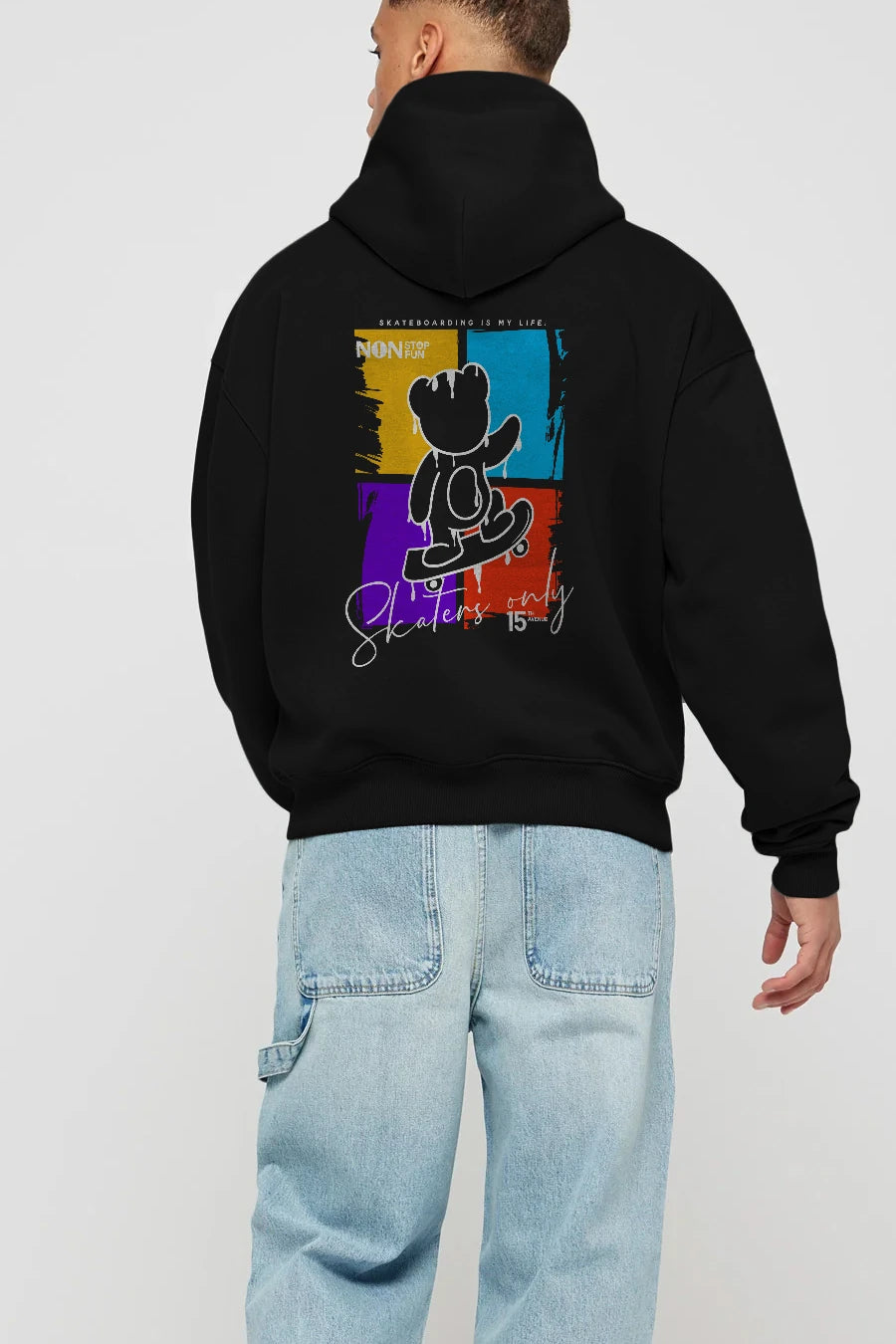 Skaters Only Bear Arka Baskılı Hoodie Oversize Kapüşonlu Sweatshirt Erkek Kadın Unisex
