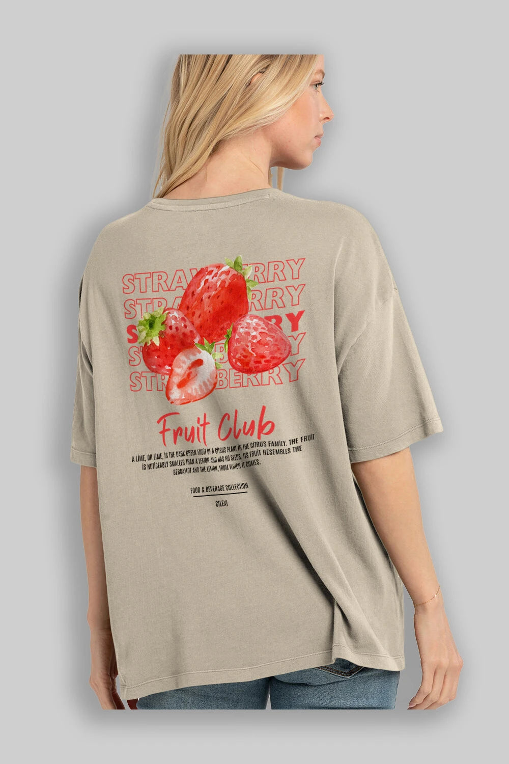 Strawberry Arka Baskılı Oversize t-shirt Erkek Kadın Pamuk Bisiklet Yaka tişort