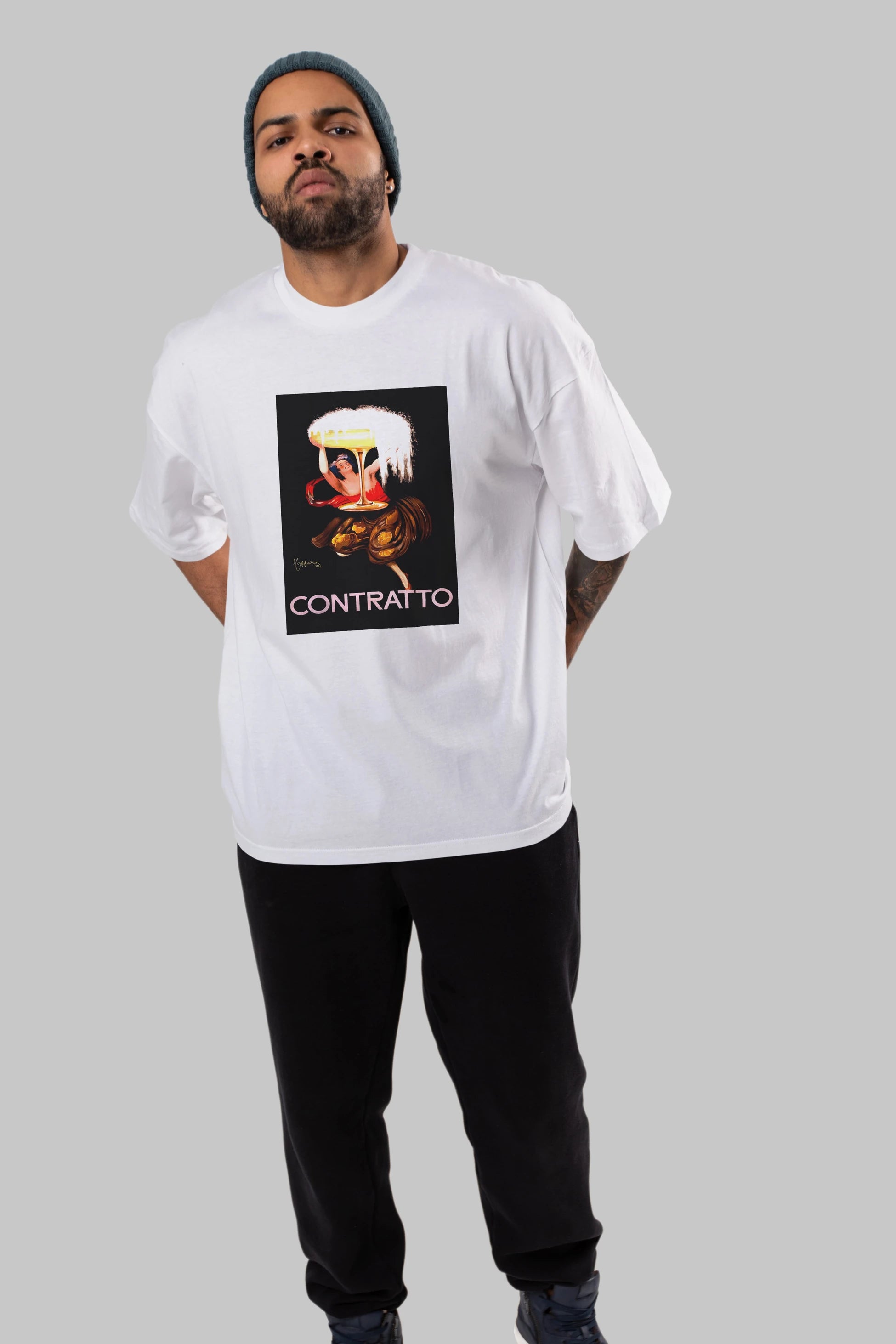 Contratto Ön Baskılı Oversize t-shirt Erkek Kadın Unisex %100 Pamuk Bisiklet Yaka tişort
