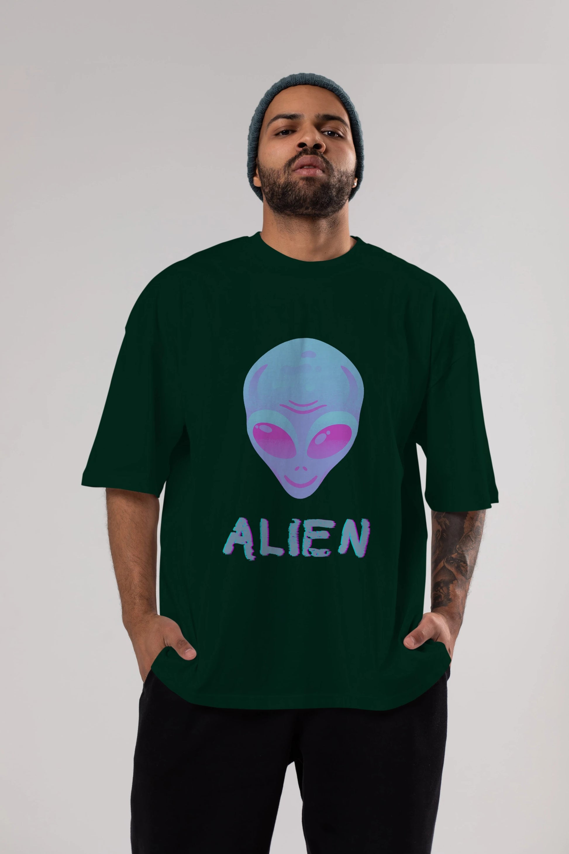 Alien Ön Baskılı Oversize t-shirt Erkek Kadın Unisex