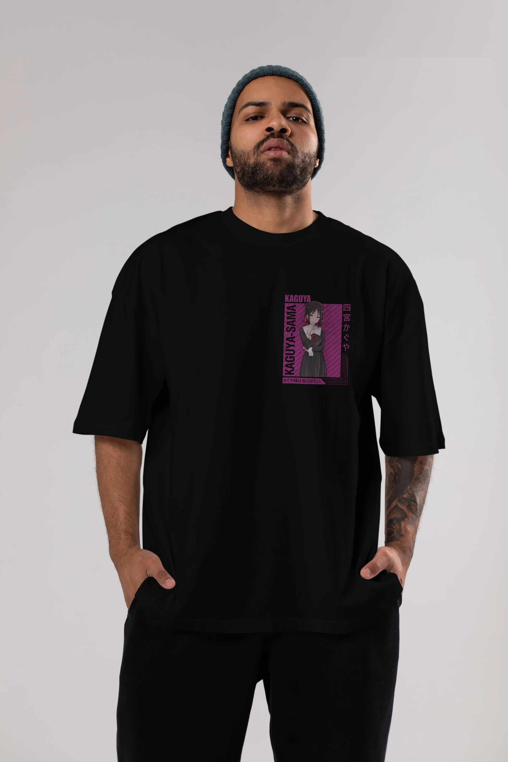 Kaguya Shinomiya 4 1 Ön Sol Baskılı Oversize t-shirt Erkek Kadın Unisex %100 Pamuk Bisiklet Yaka tişort