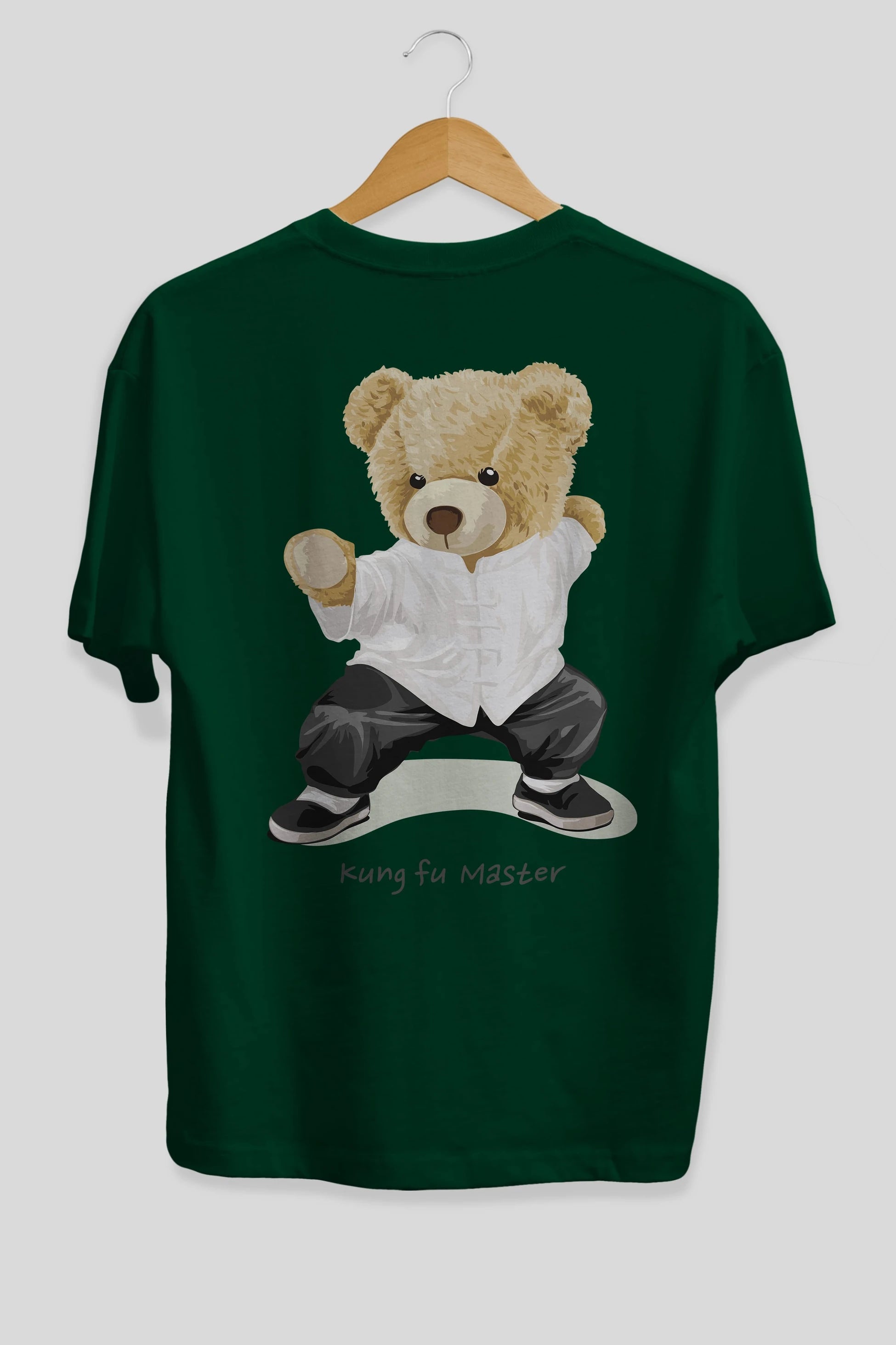 Teddy Bear Kung Fu Master Arka Baskılı Oversize t-shirt Erkek Kadın Unisex %100 Pamuk