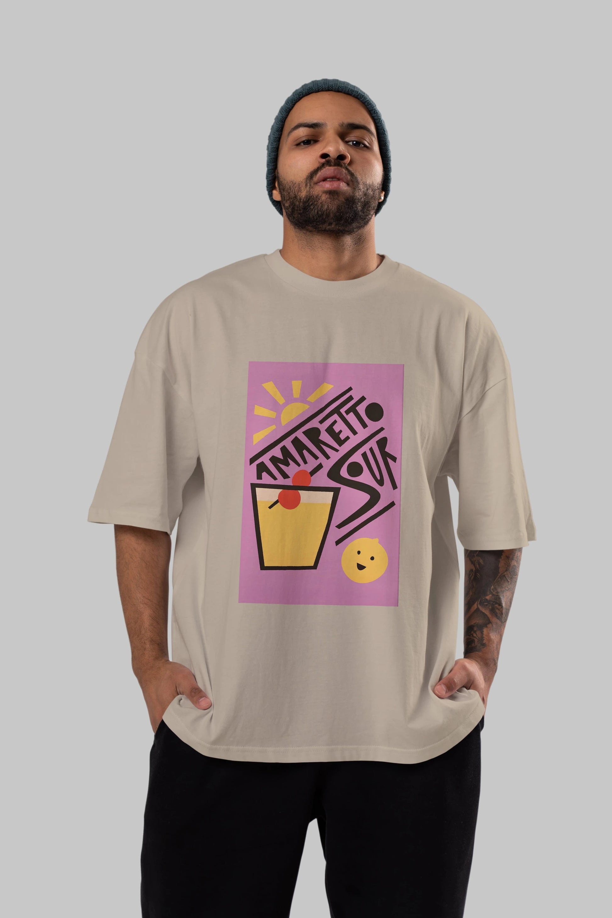 Amaretto Sour Ön Baskılı Oversize t-shirt Erkek Kadın Unisex %100 Pamuk Bisiklet Yaka tişort