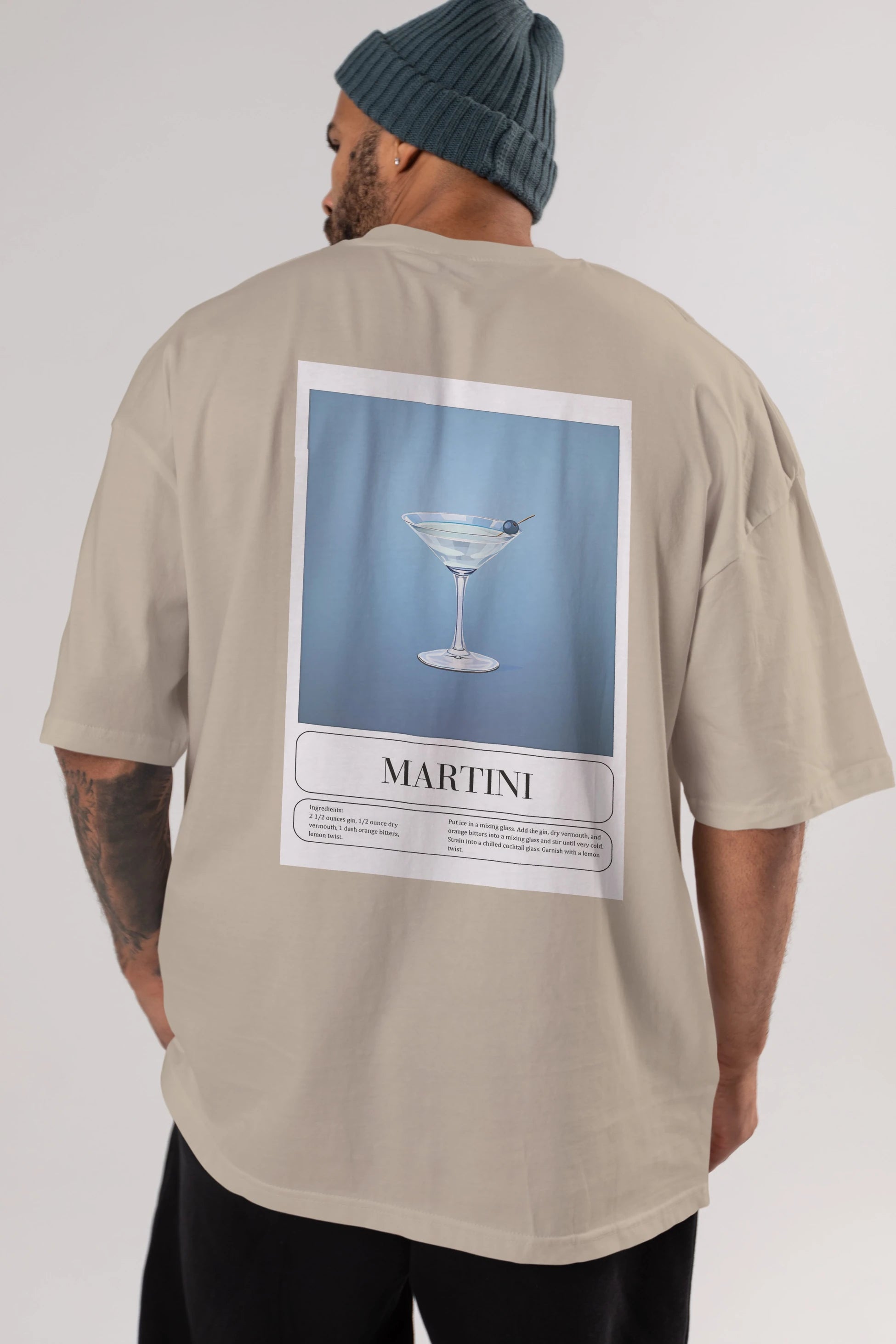 Martini Arka Baskılı Oversize t-shirt Erkek Kadın Unisex %100 Pamuk Bisiklet Yaka tişort