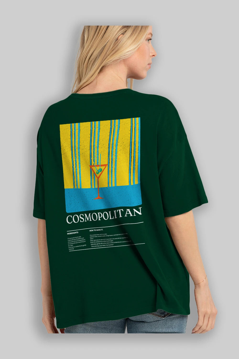 Cosmopolitan Kokteyl Serisi Arka Baskılı Oversize t-shirt Erkek Kadın %100 Pamuk Bisiklet Yaka tişort
