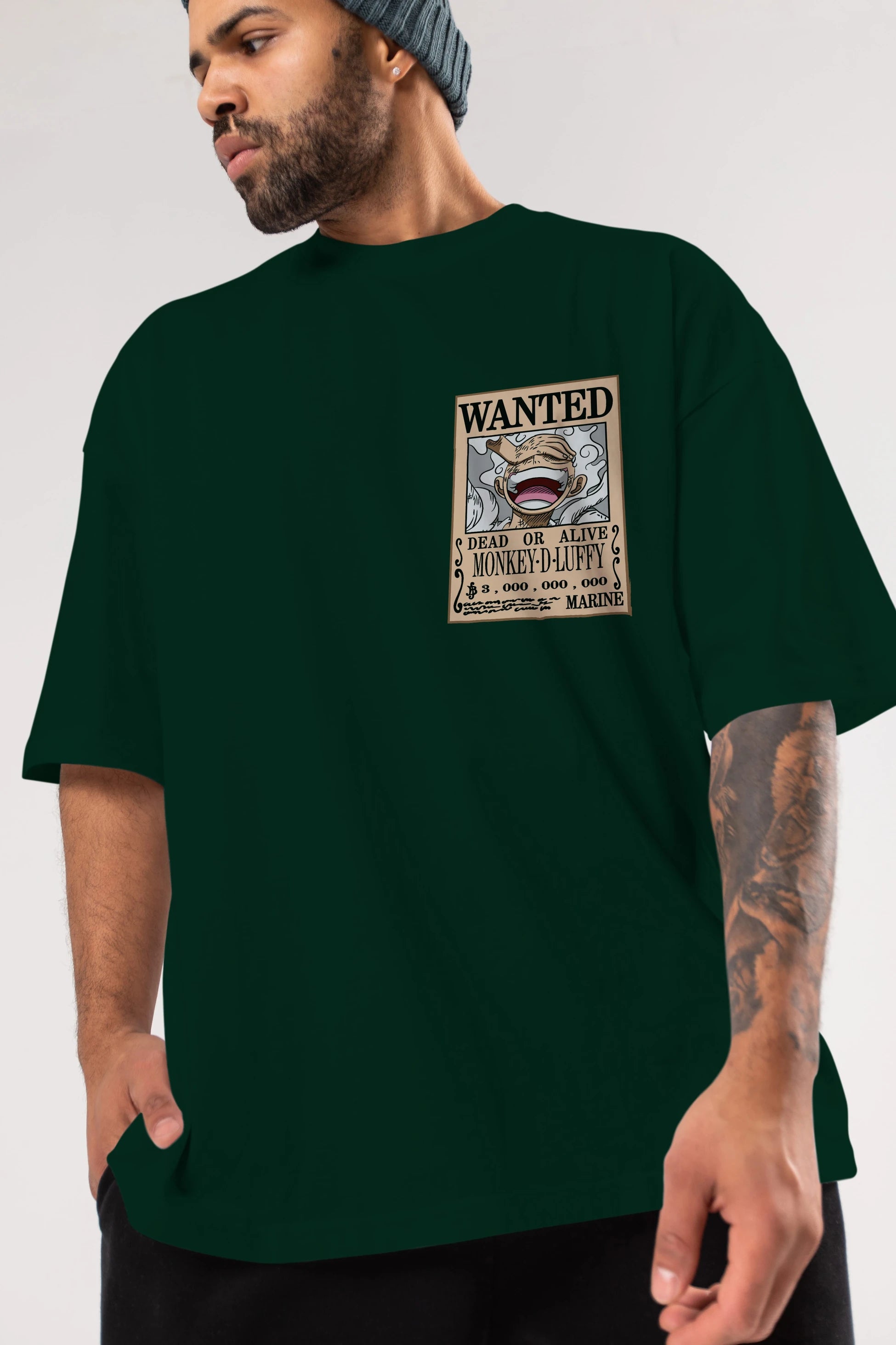 CARTEL LUFFY GEAR 5 Ön Sol Baskılı Oversize t-shirt Erkek Kadın Unisex %100 Pamuk Bisiklet Yaka tişort