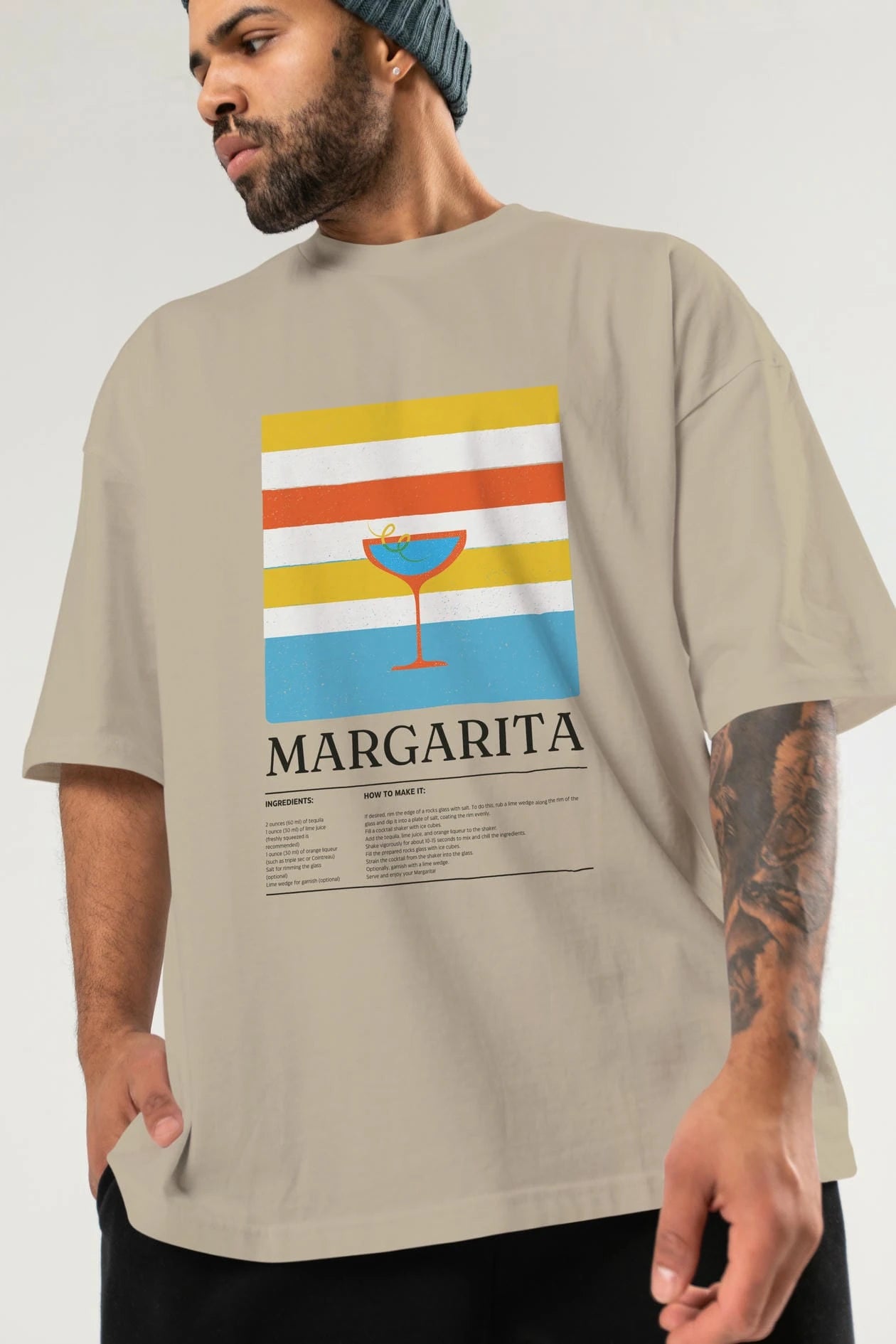 Margarita Kokteyl Ön Baskılı Oversize t-shirt Erkek Kadın %100 Pamuk Bisiklet Yaka tişort