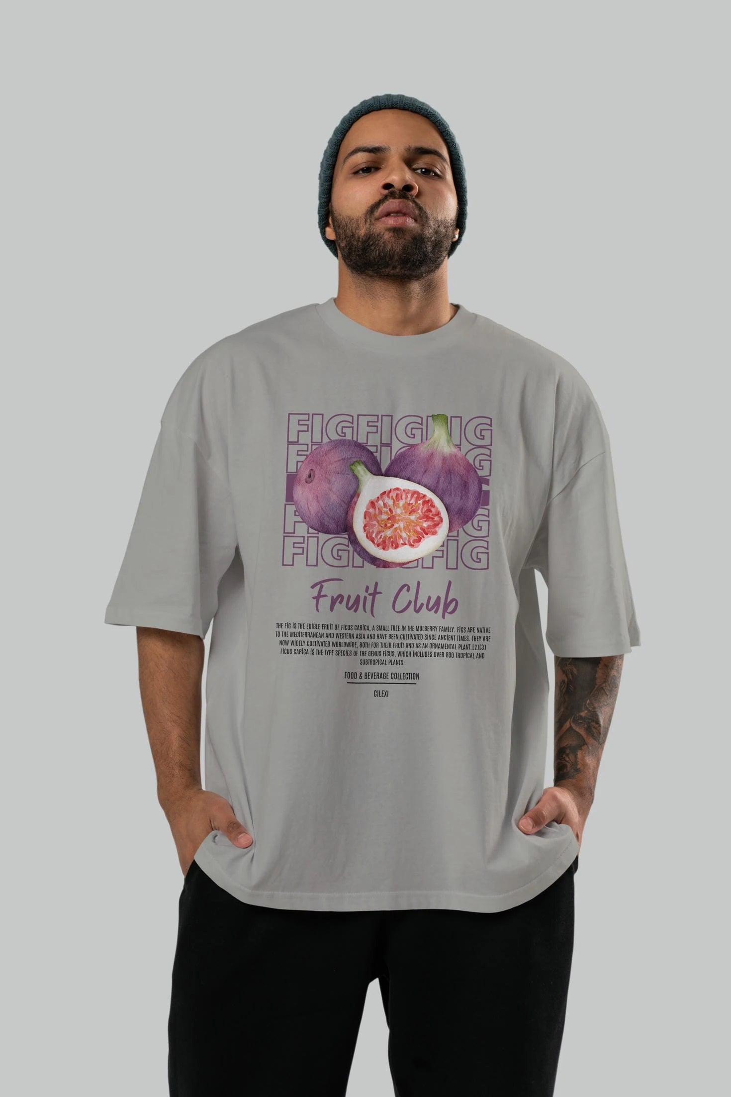 Fig Ön Baskılı Oversize t-shirt Erkek Kadın Pamuk Bisiklet Yaka tişort