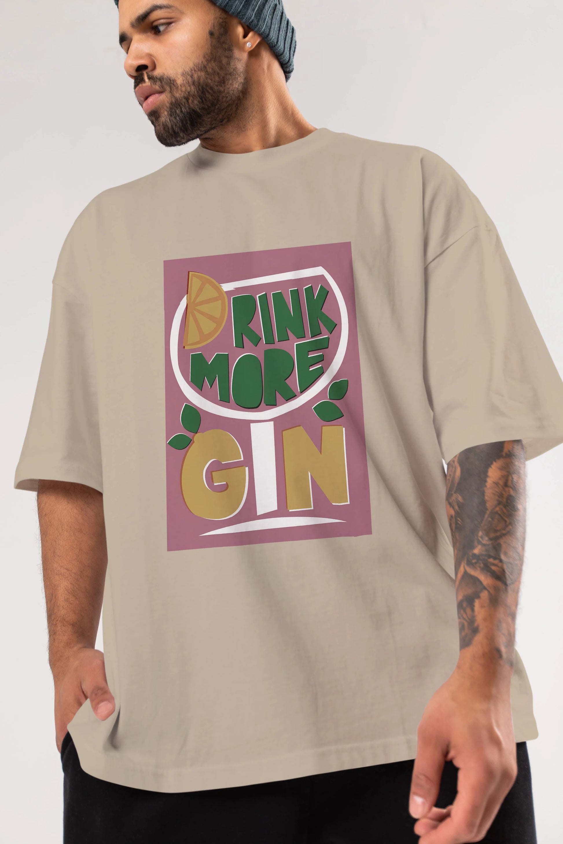 Drink More Gin Ön Baskılı Oversize t-shirt Erkek Kadın Unisex %100 Pamuk Bisiklet Yaka tişort