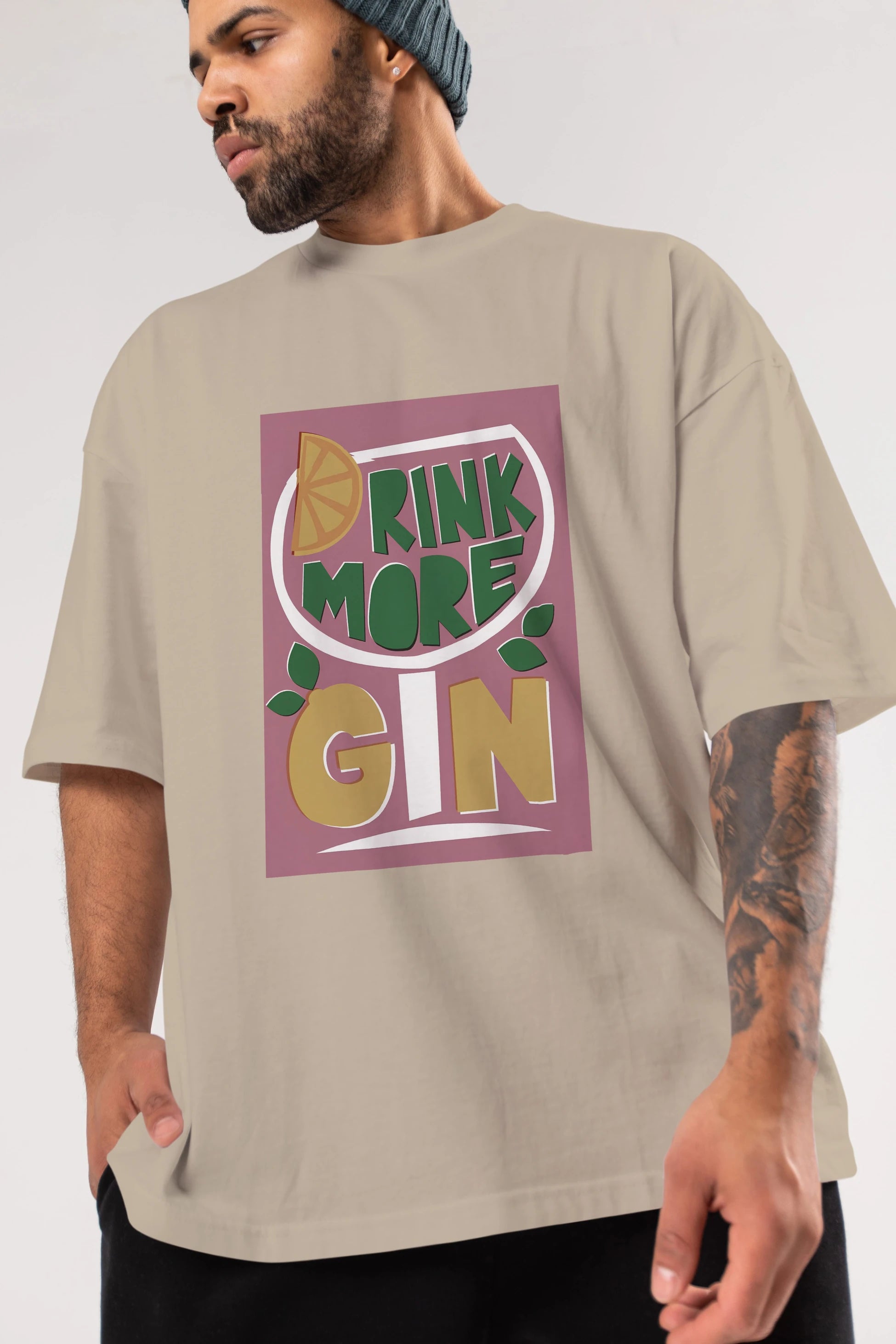 Drink More Gin Ön Baskılı Oversize t-shirt Erkek Kadın Unisex %100 Pamuk Bisiklet Yaka tişort