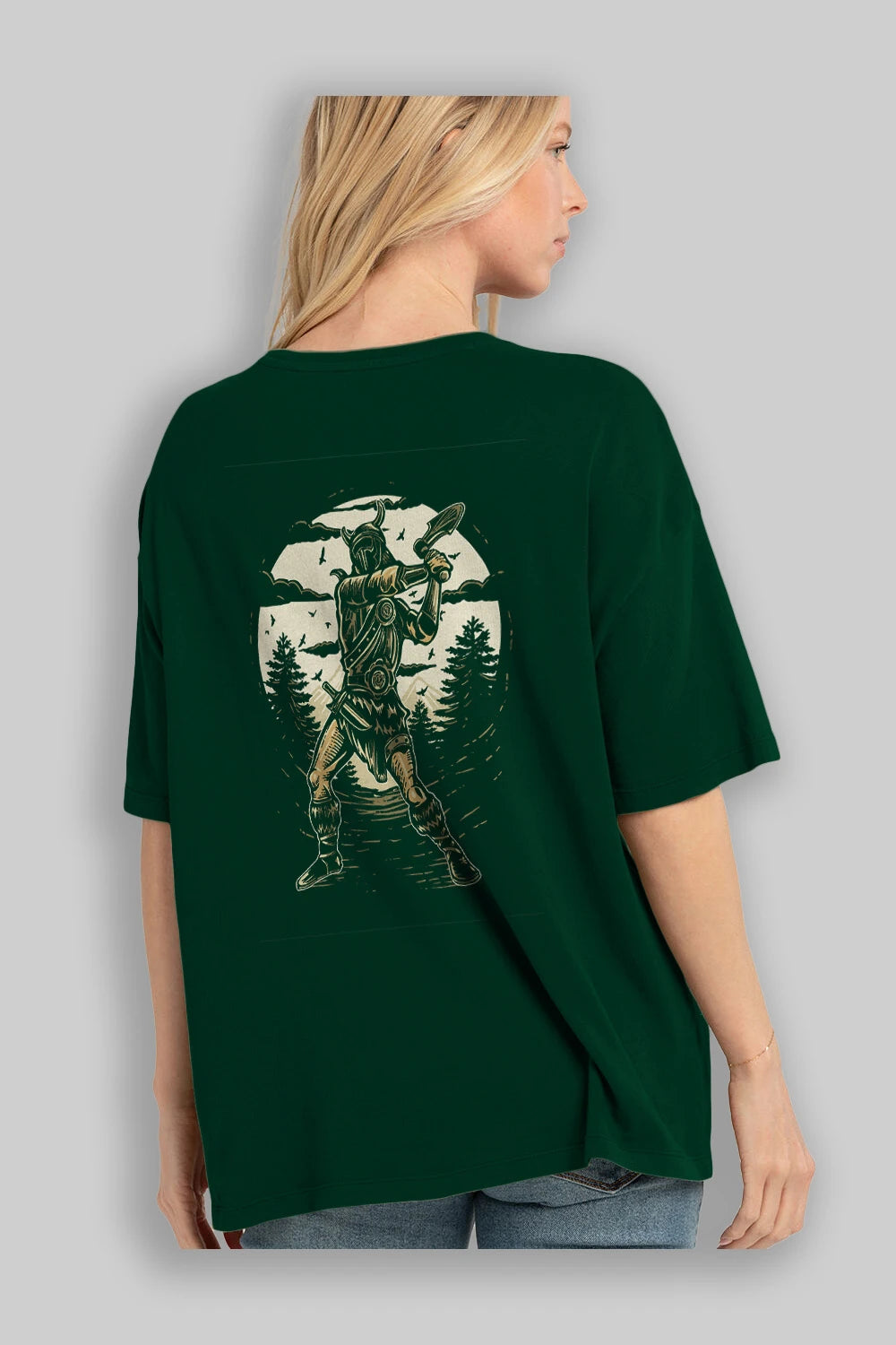 Viking Arka Baskılı Oversize t-shirt Erkek Kadın Unisex %100 Pamuk