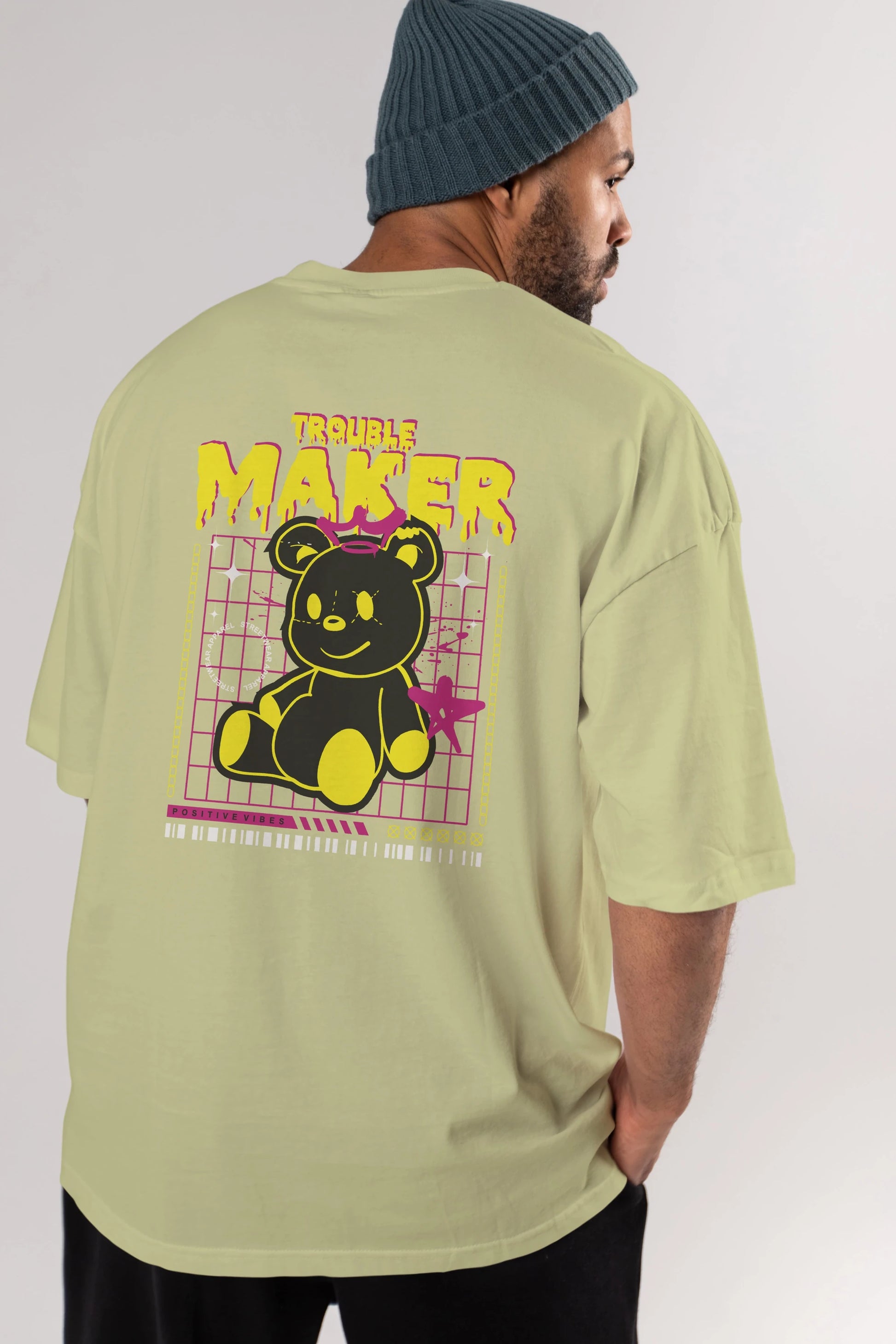 Teddy Bear Trouble Maker Arka Baskılı Oversize t-shirt Erkek Kadın Unisex