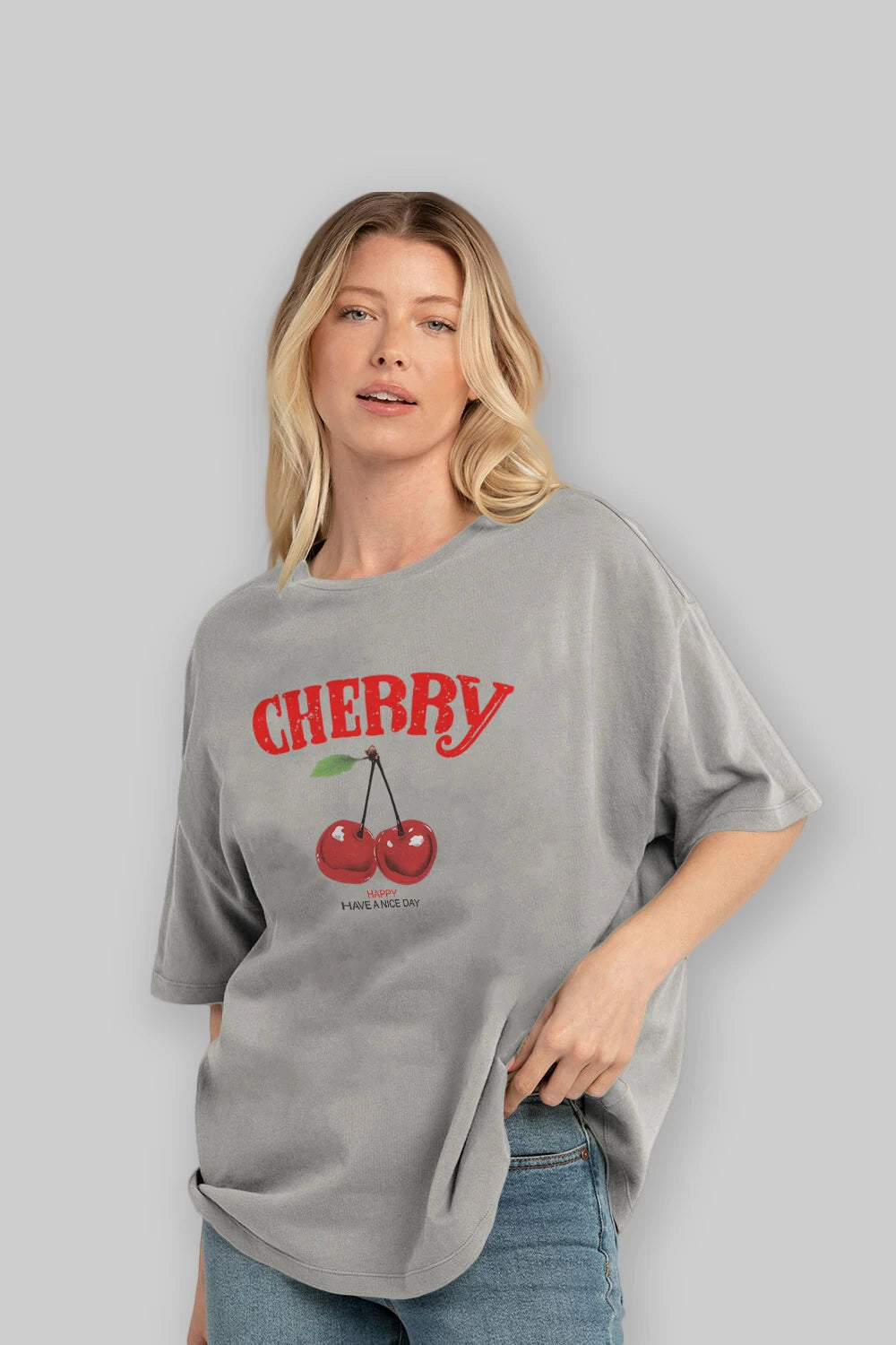 Cherry Cherries 5 Ön Baskılı Oversize t-shirt Erkek Kadın Pamuk Bisiklet Yaka tişort