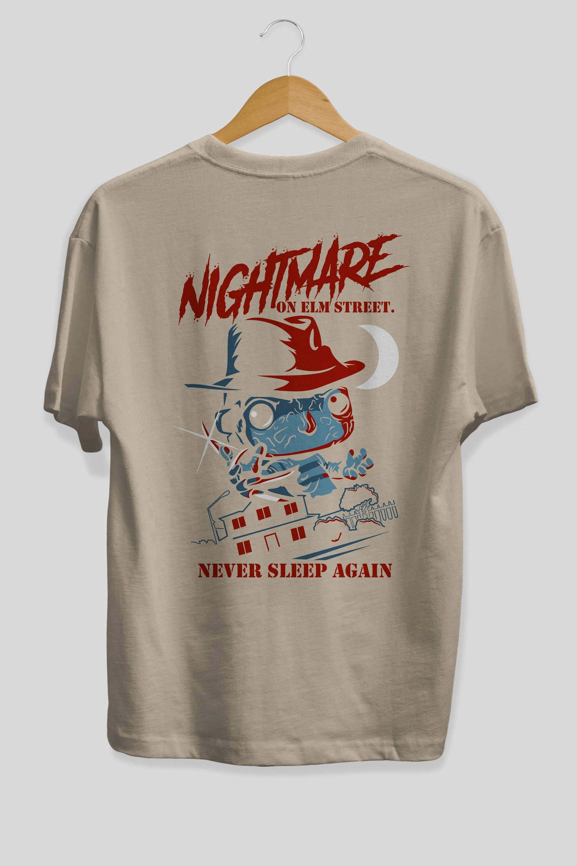 Nightmare Elm Sokağı Arka Baskılı Oversize t-shirt Erkek Kadın Unisex %100 Pamuk Bisiklet Yaka tişort