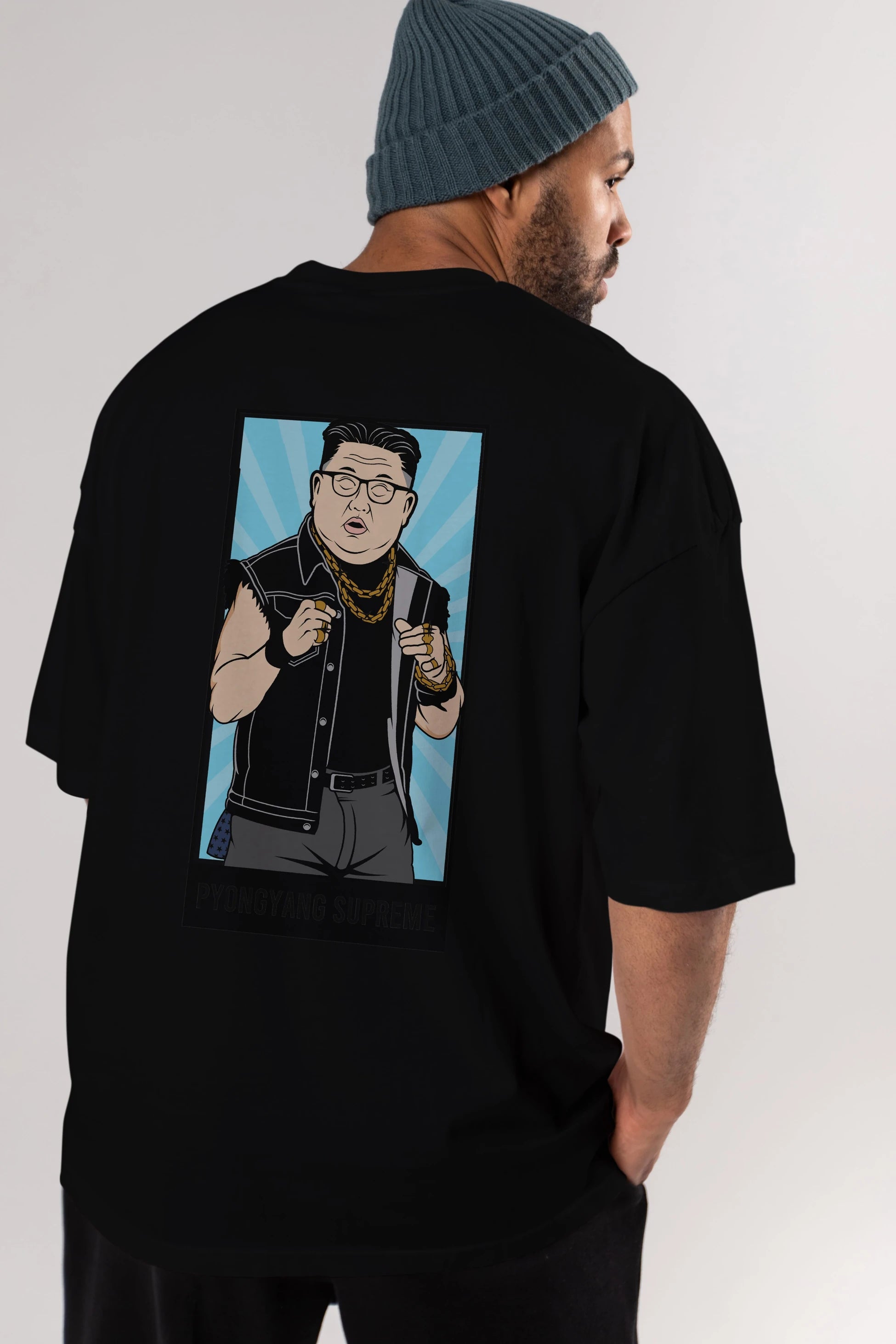 Kim Jong Un Pyongyang Supreme Arka Baskılı Oversize t-shirt Erkek Kadın Unisex %100 Pamuk tişort