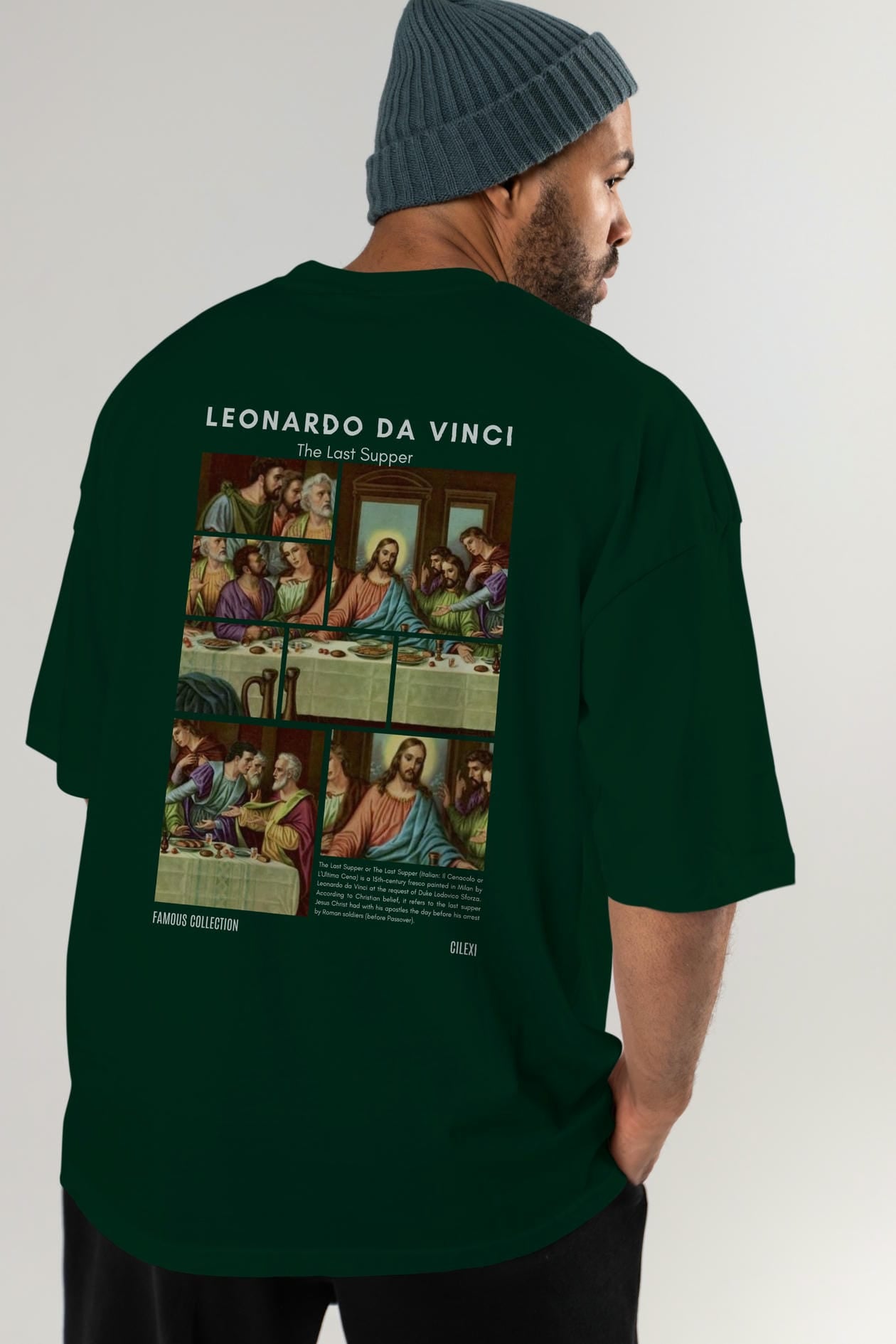 Leonardo Da Vinci Arka Baskılı Oversize t-shirt Erkek Kadın Bisiklet Yaka Pamuk tişort