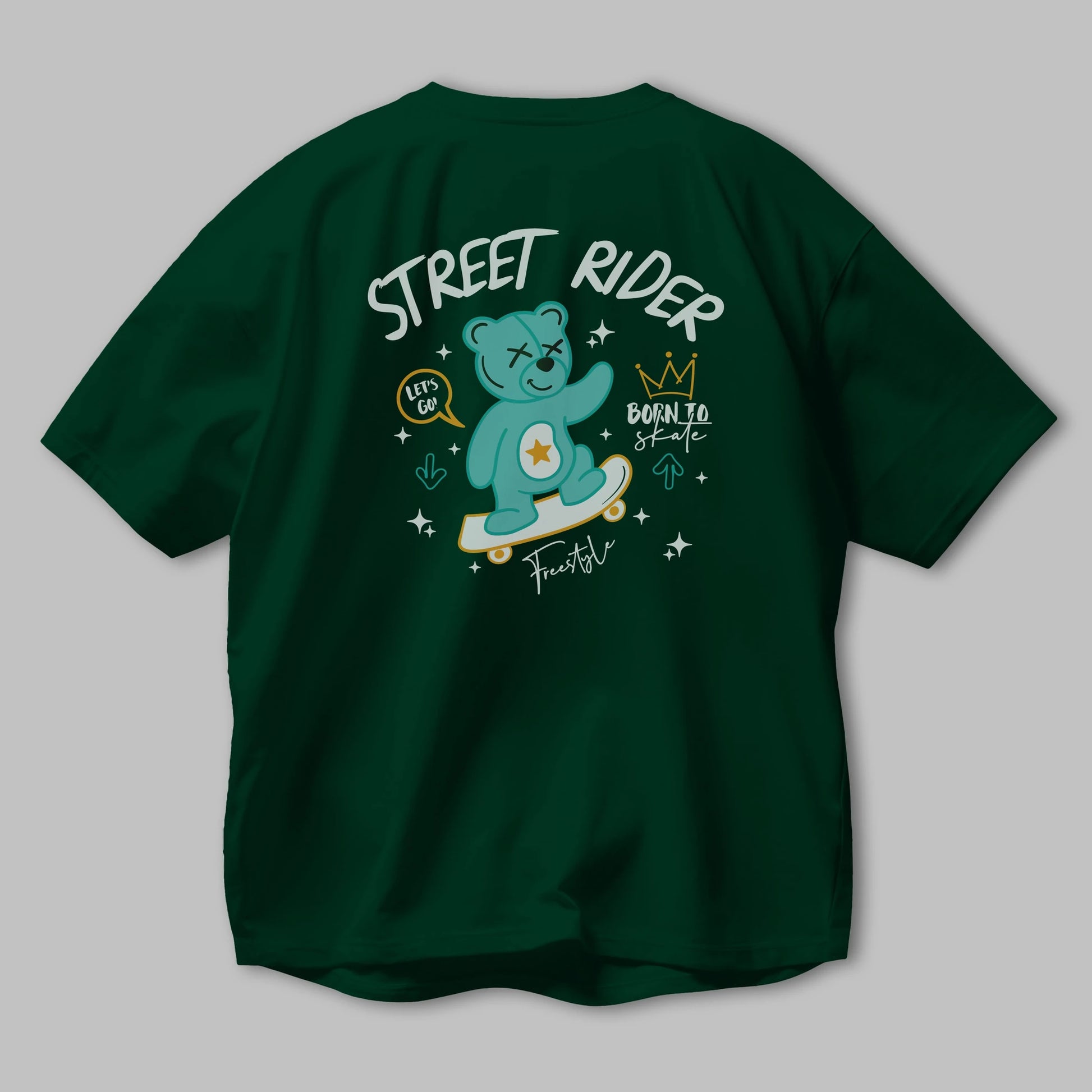 Street Rider Bear Arka Baskılı Oversize t-shirt Erkek Kadın Unisex