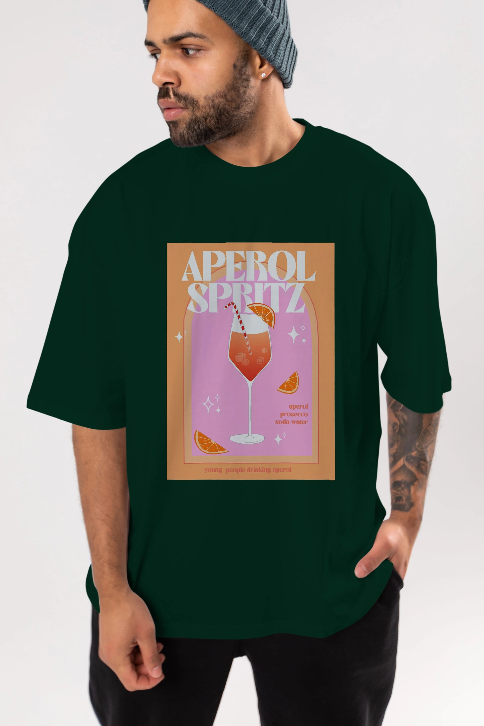 Aperol Spritz 2 Ön Baskılı Oversize t-shirt Erkek Kadın Unisex %100 Pamuk Bisiklet Yaka tişort