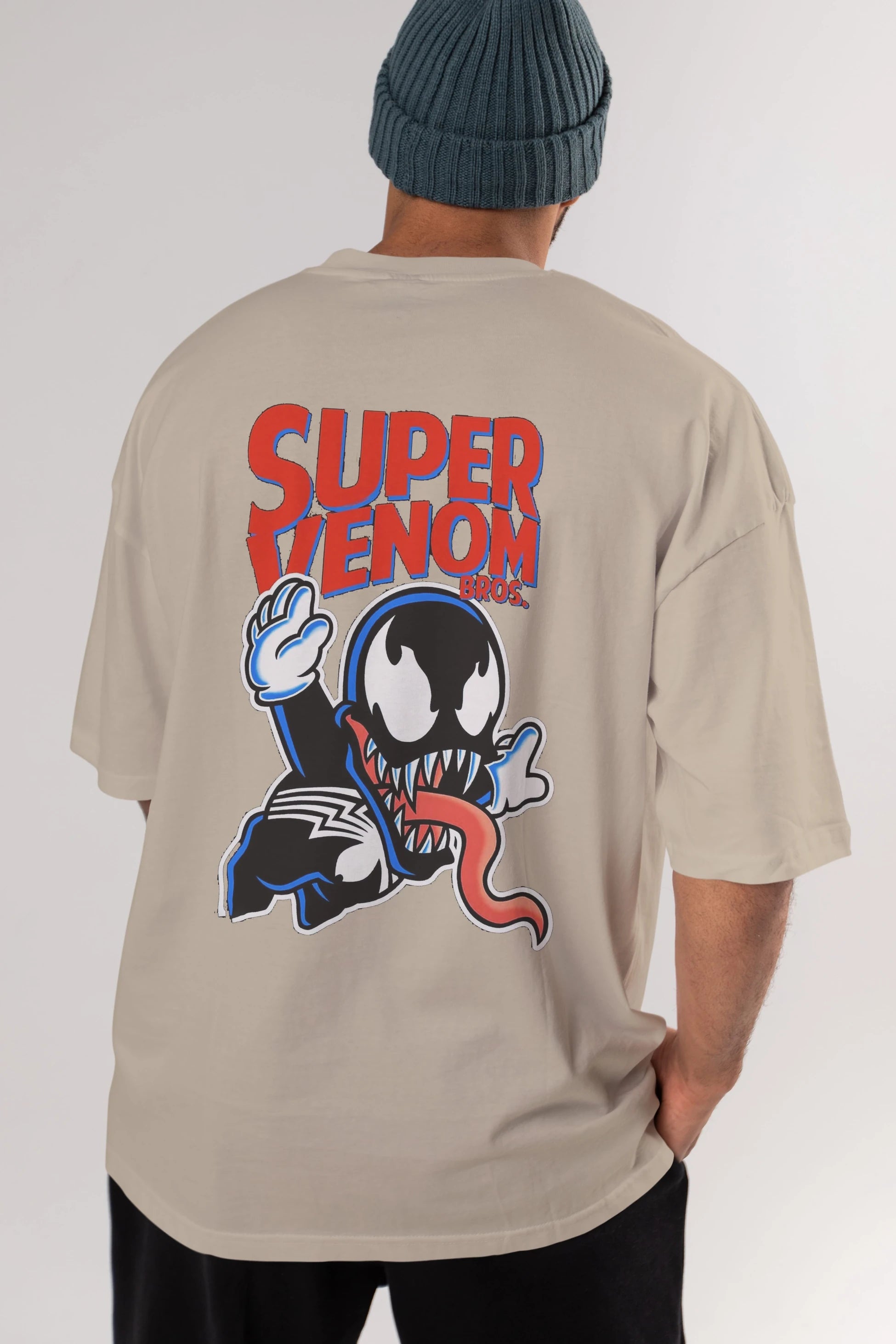 Super Venom Arka Baskılı Oversize t-shirt Erkek Kadın Unisex %100 Pamuk Bisiklet Yaka tişort