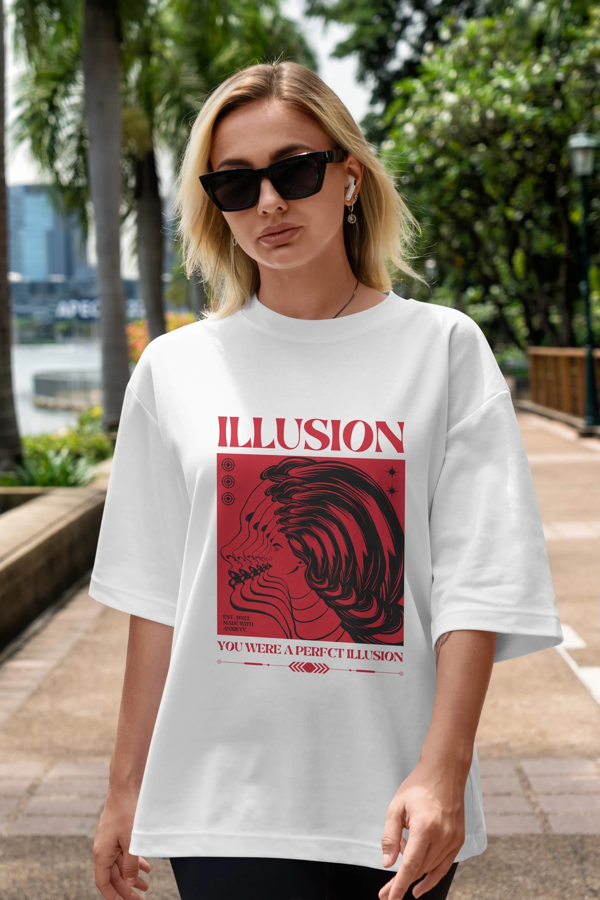 Illusion Streetwear Ön Baskılı Oversize t-shirt Erkek Kadın Unisex