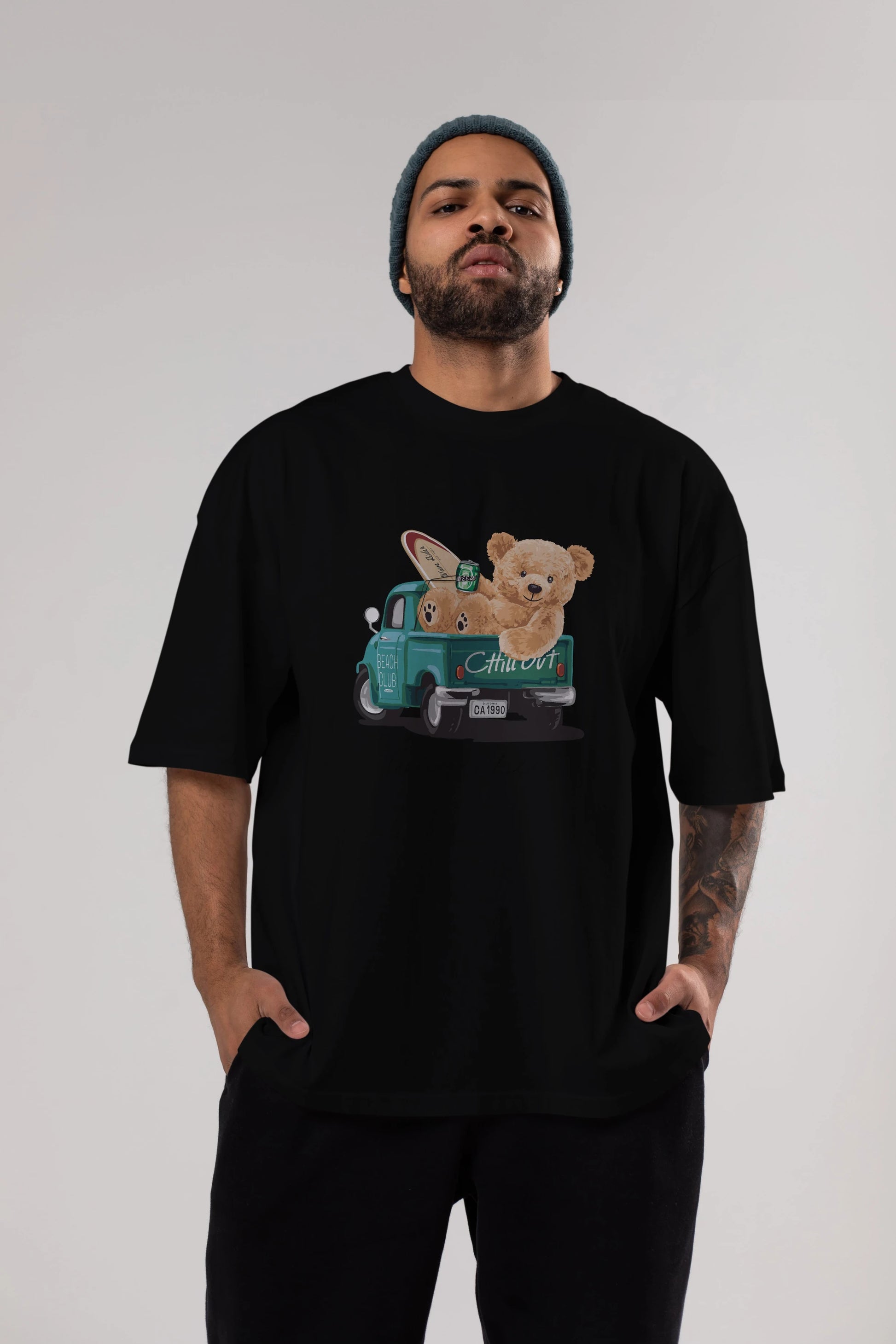 Teddy Bear Chill Out Ön Baskılı Oversize t-shirt Erkek Kadın Unisex %100 Pamuk