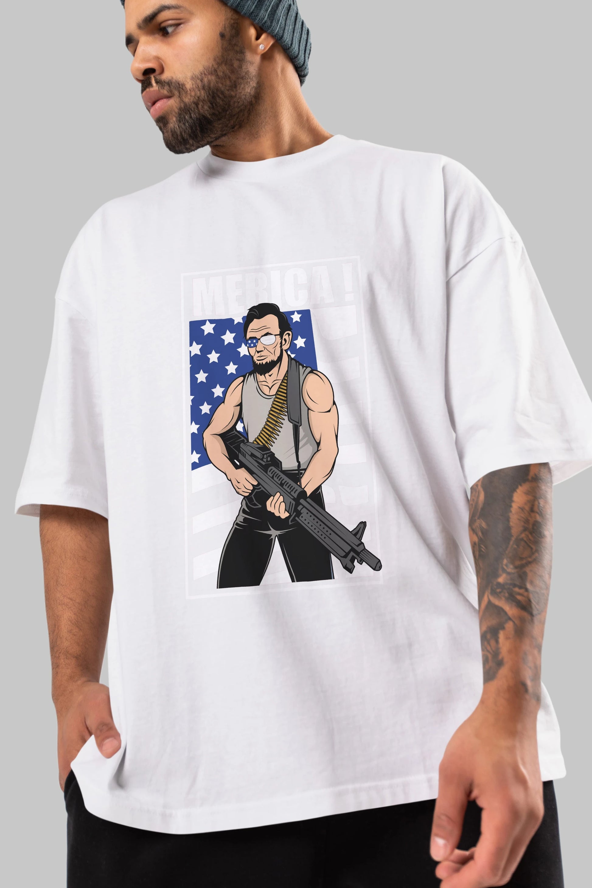 Lincoln Rambo Ön Baskılı Oversize t-shirt Erkek Kadın Unisex %100 Pamuk tişort