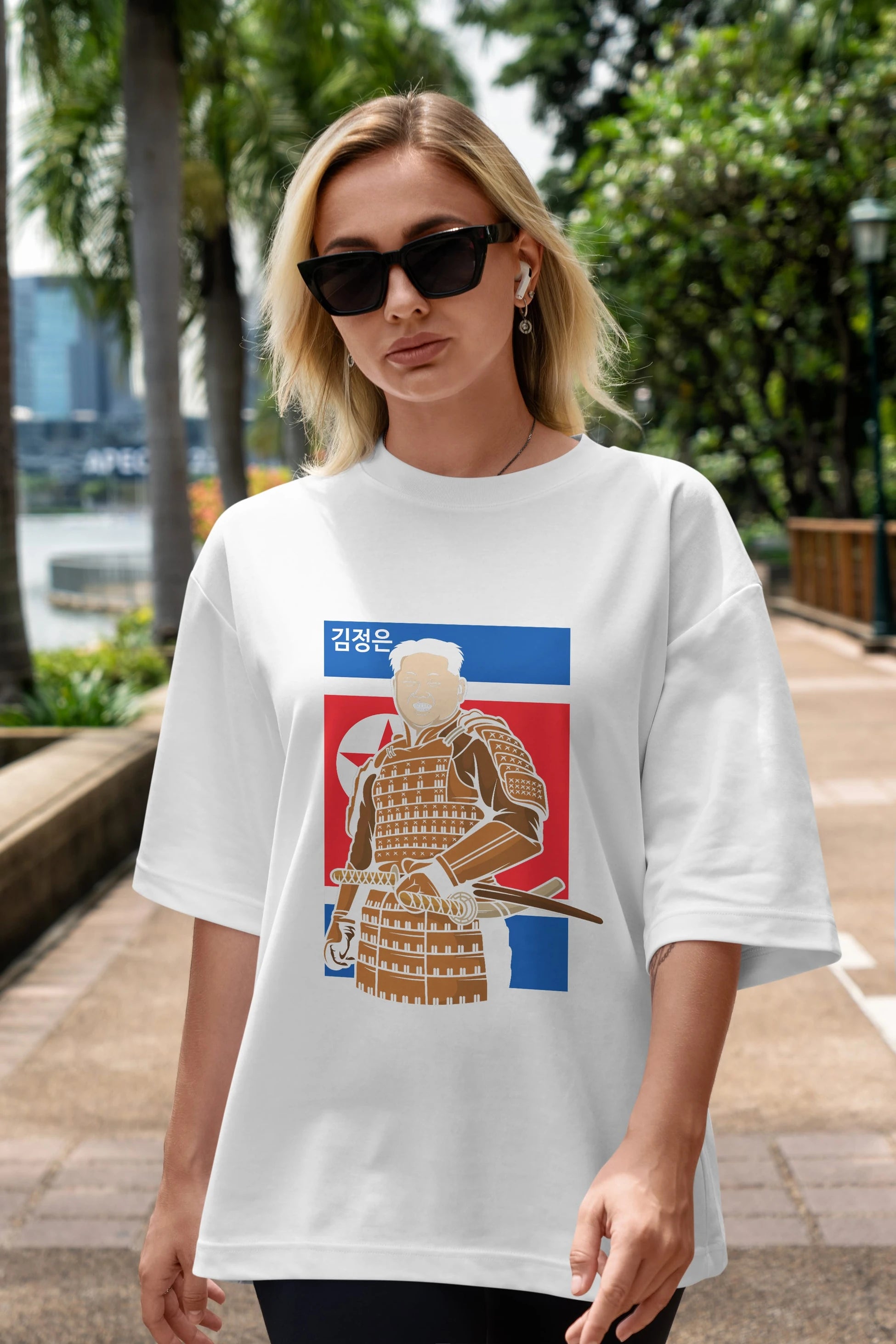 Samurai Jong Un Ön Baskılı Oversize t-shirt Erkek Kadın Unisex %100 Pamuk tişort