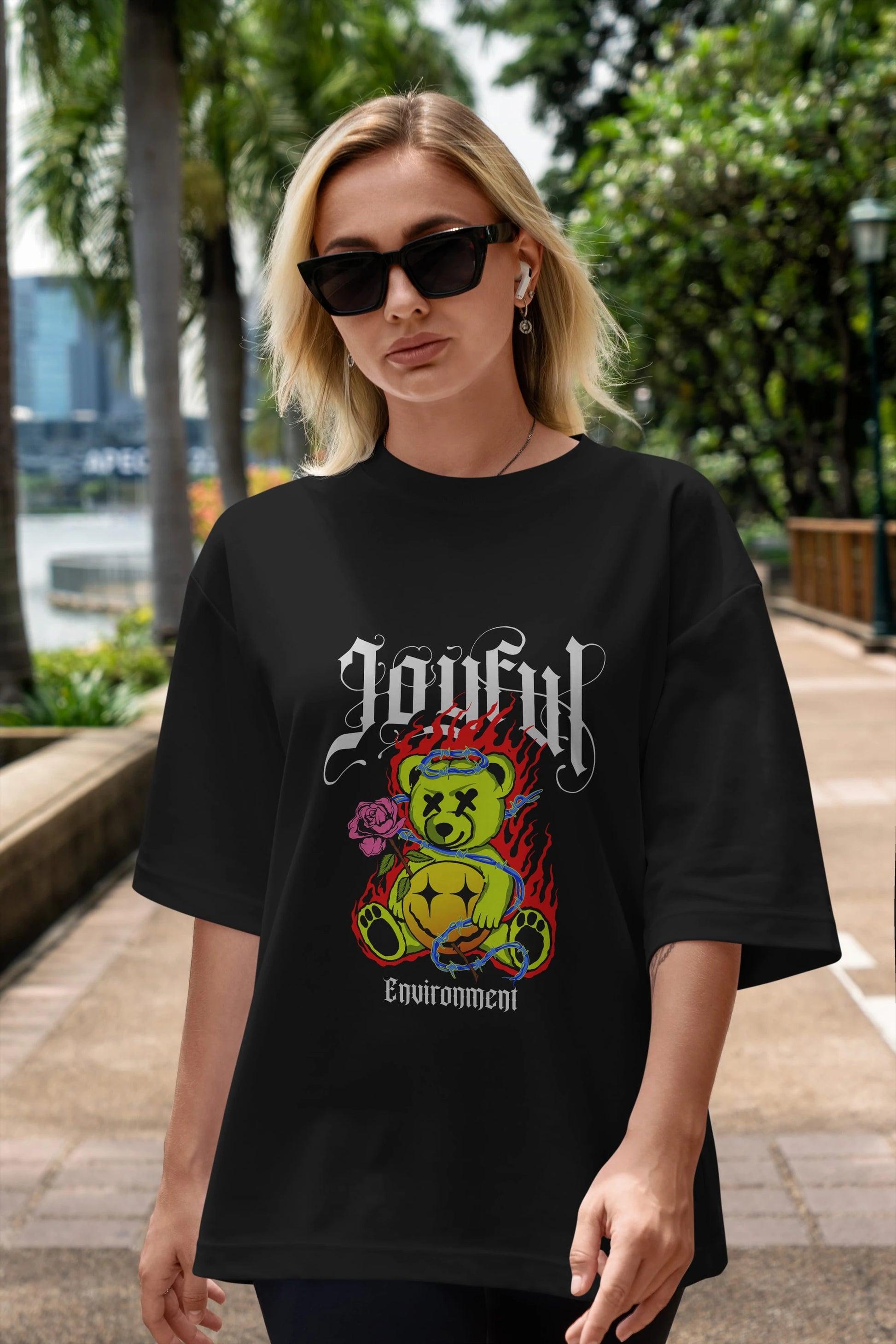 Joyful Bear Ön Baskılı Oversize t-shirt Erkek Kadın Unisex