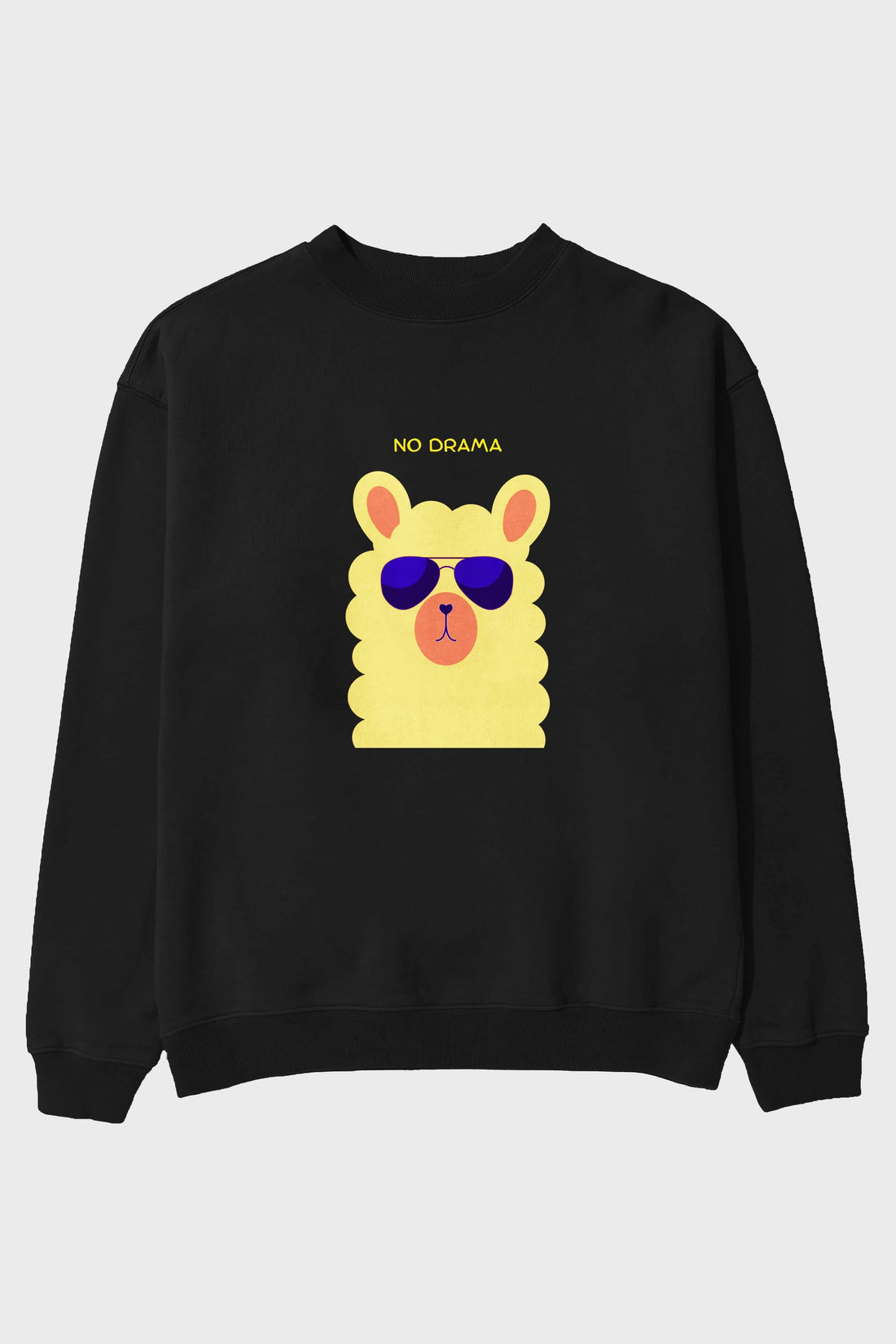 No Drama Yazılı Lama Ön Baskılı Oversize Sweatshirt Erkek Kadın Unisex
