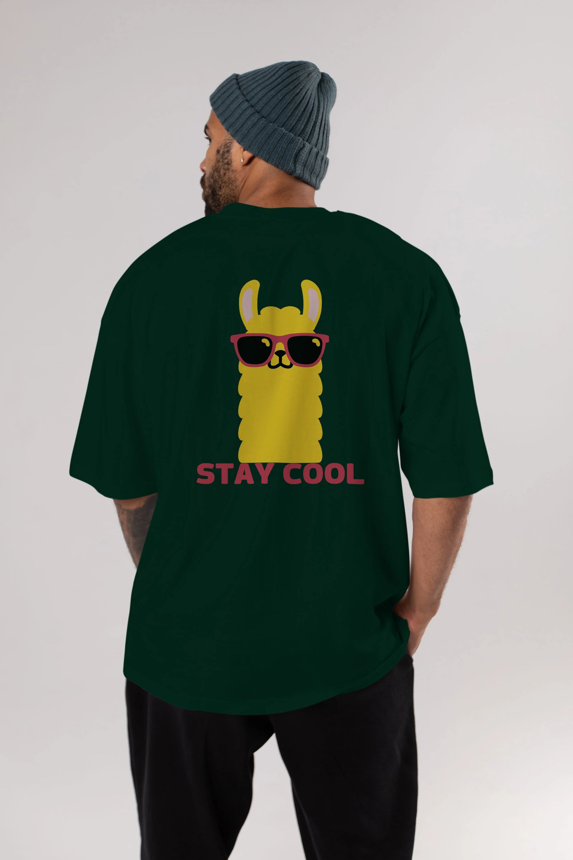 Stay Cool Yazılı Lama Arka Baskılı Oversize t-shirt Erkek Kadın Unisex