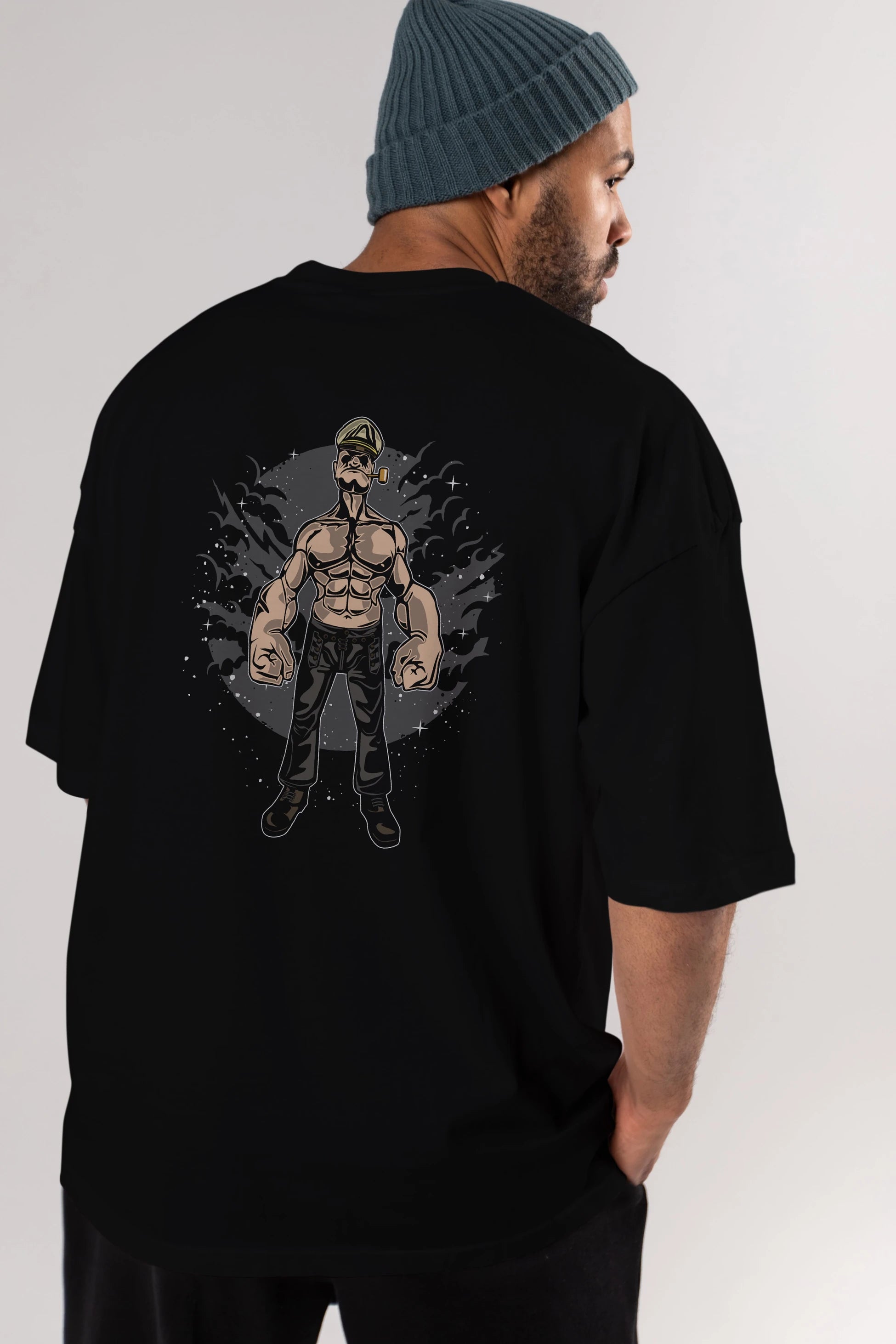 Popeye Arka Baskılı Oversize t-shirt Erkek Kadın Unisex %100 Pamuk