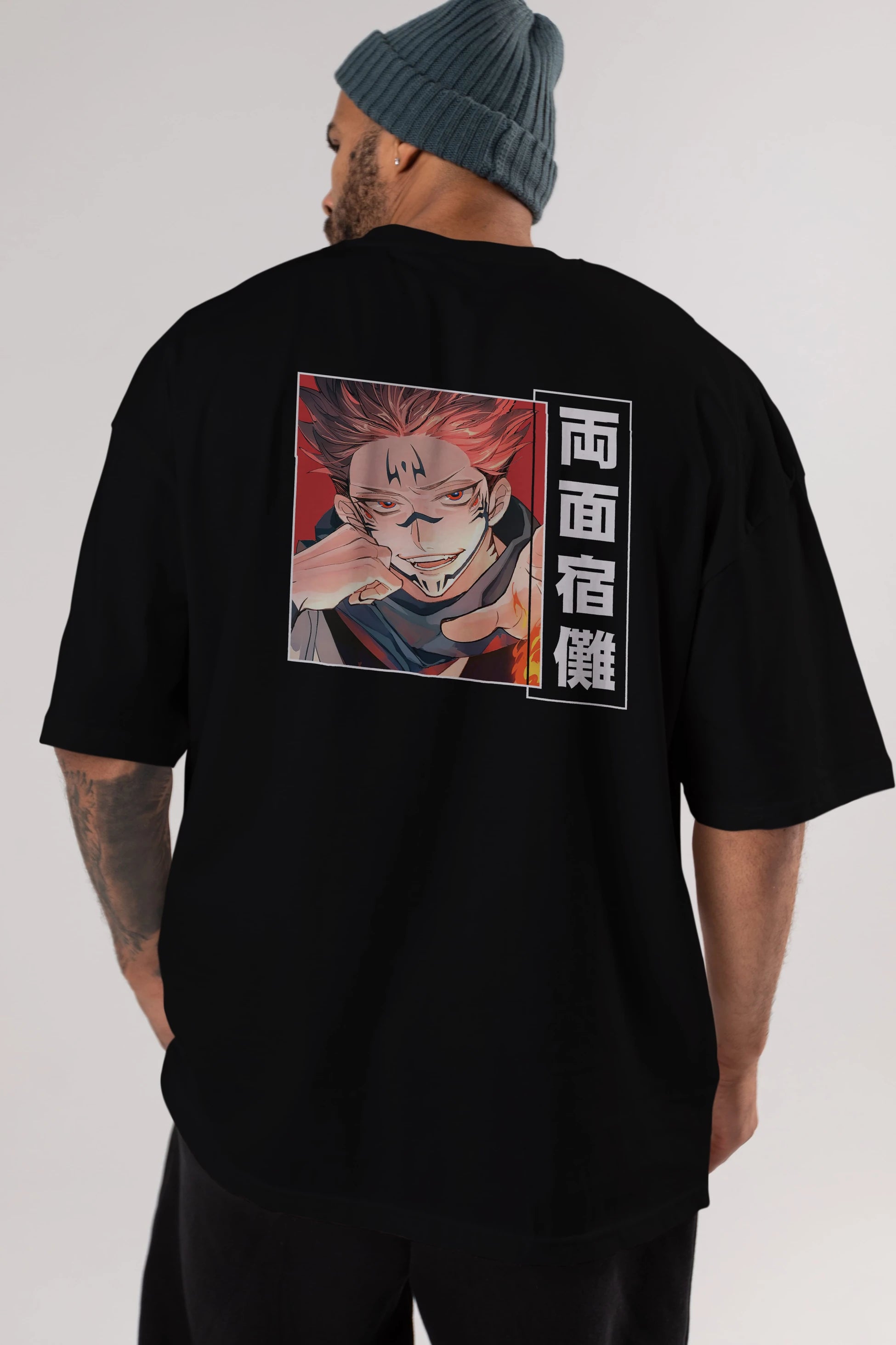 Sukuna Ryoumen 4 Anime Arka Baskılı Oversize t-shirt Erkek Kadın Unisex