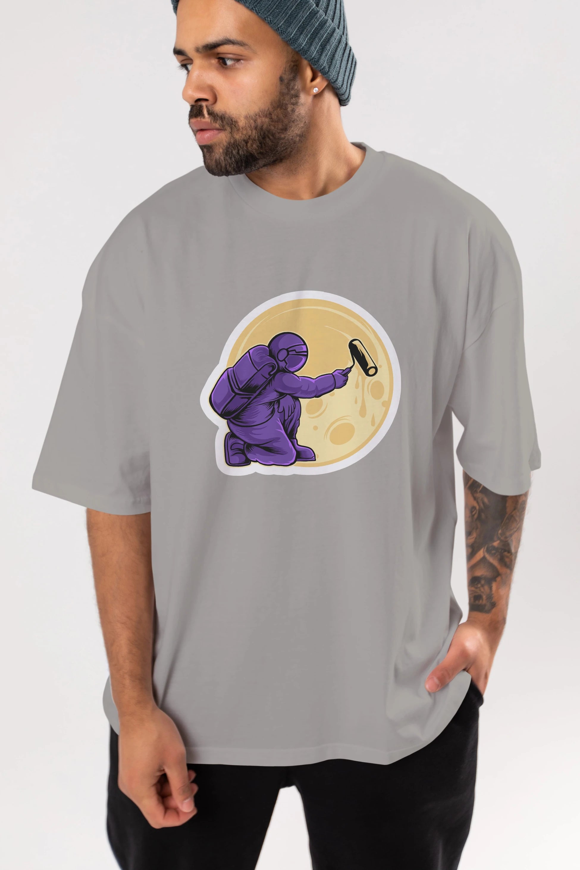 Astropaint Sticker Ön Baskılı Oversize t-shirt Erkek Kadın Unisex