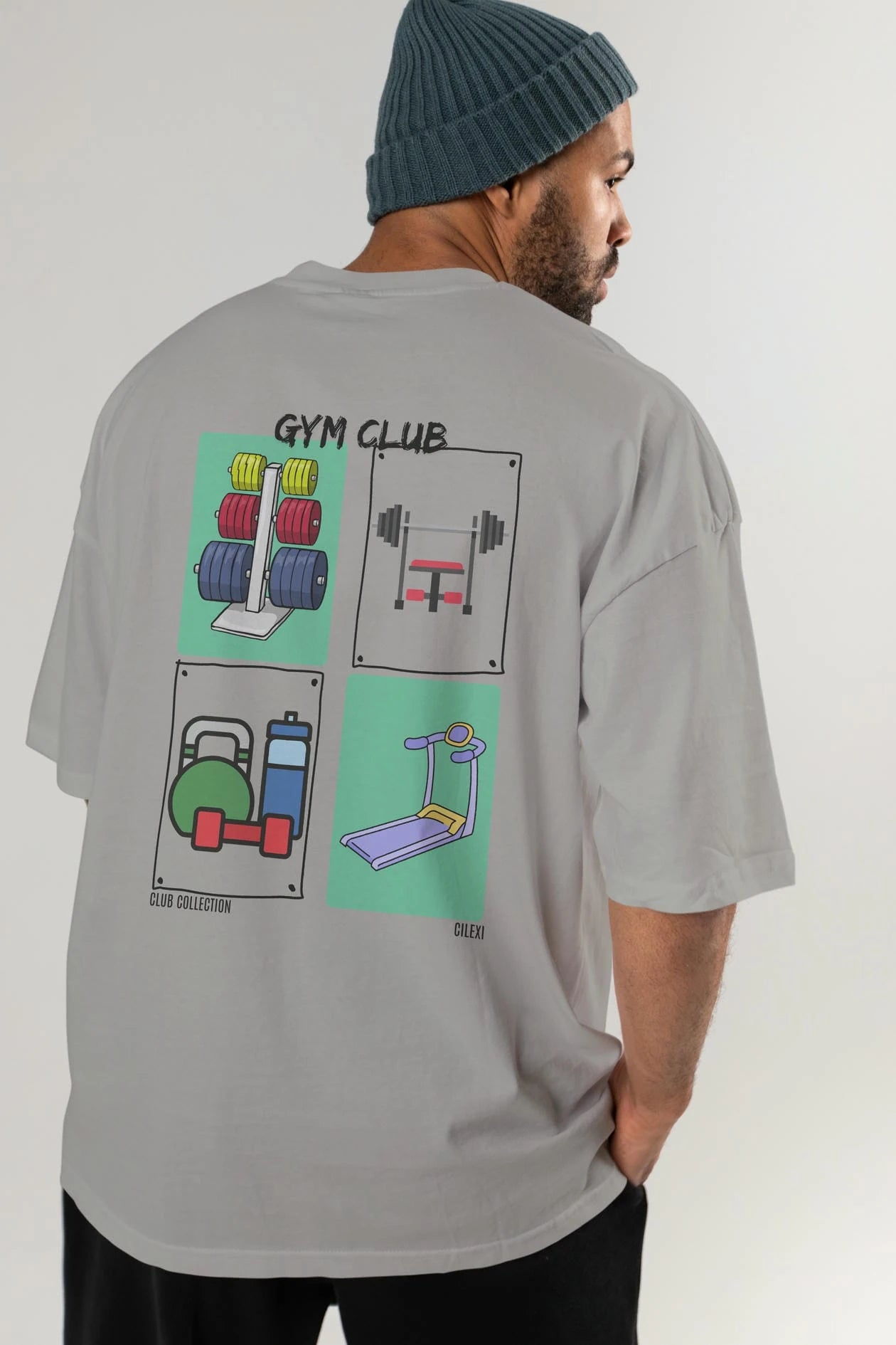 Gym Club Arka Baskılı Oversize t-shirt Erkek Kadın %100 Pamuk Bisiklet Yaka tişort