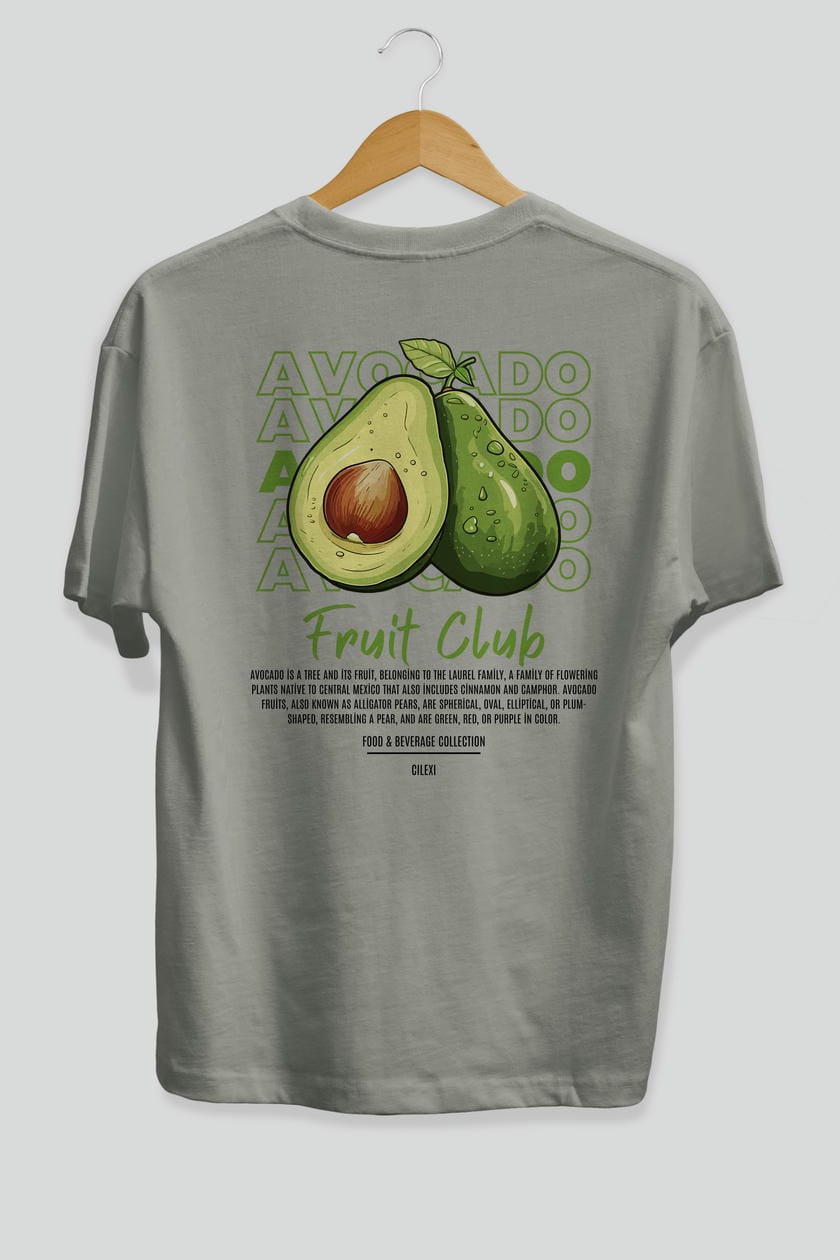 Avocado Arka Baskılı Oversize t-shirt Erkek Kadın Pamuk Bisiklet Yaka tişort