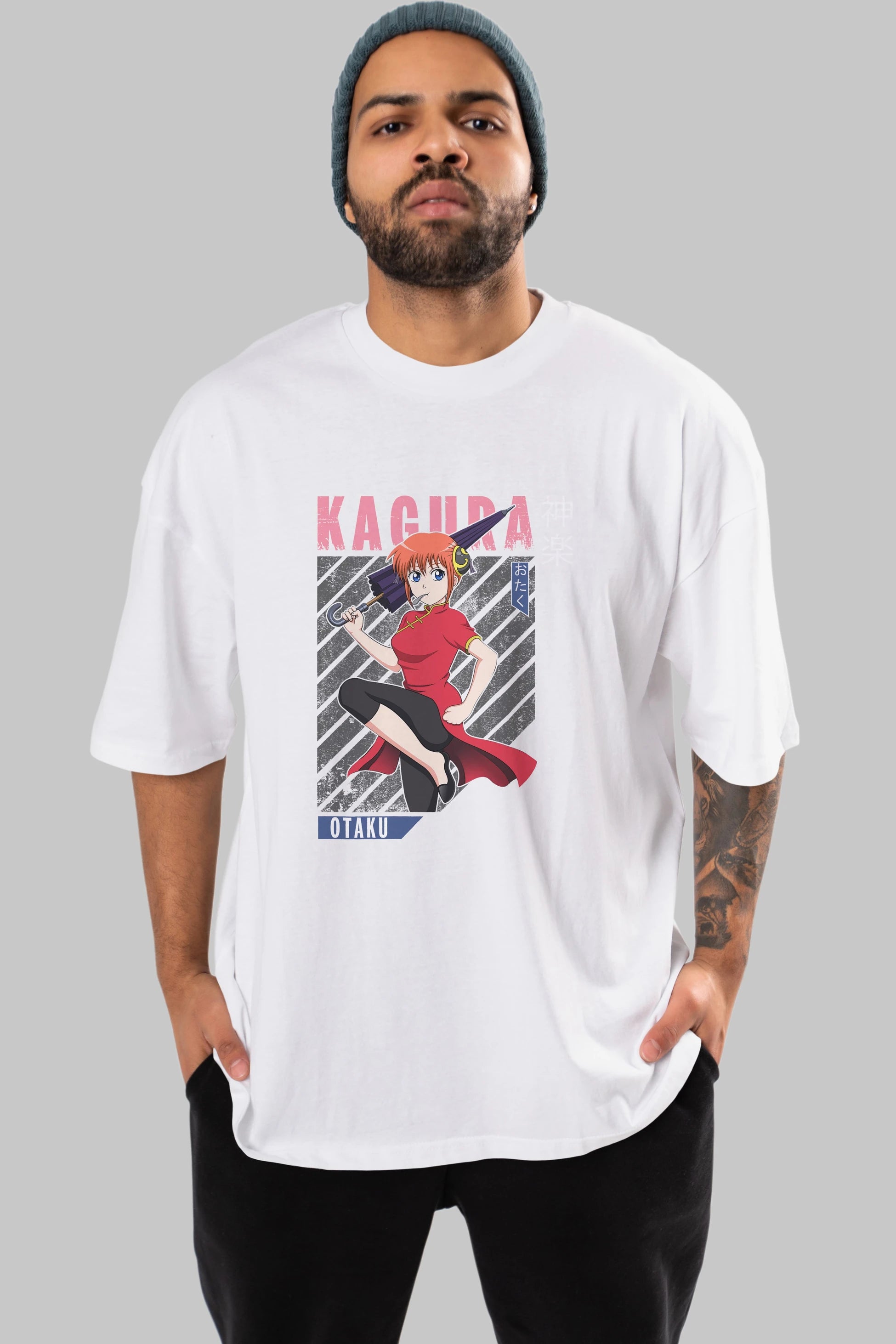 Kagura GINTAMA 1 Anime Ön Baskılı Oversize t-shirt %100 pamuk Erkek Kadın Unisex