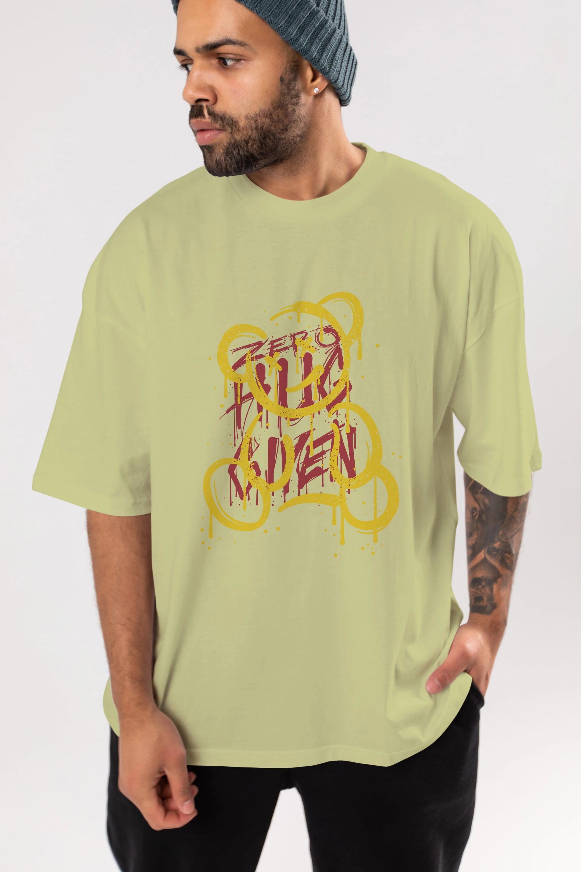Zero Hug Bear Ön Baskılı Oversize t-shirt Erkek Kadın Unisex