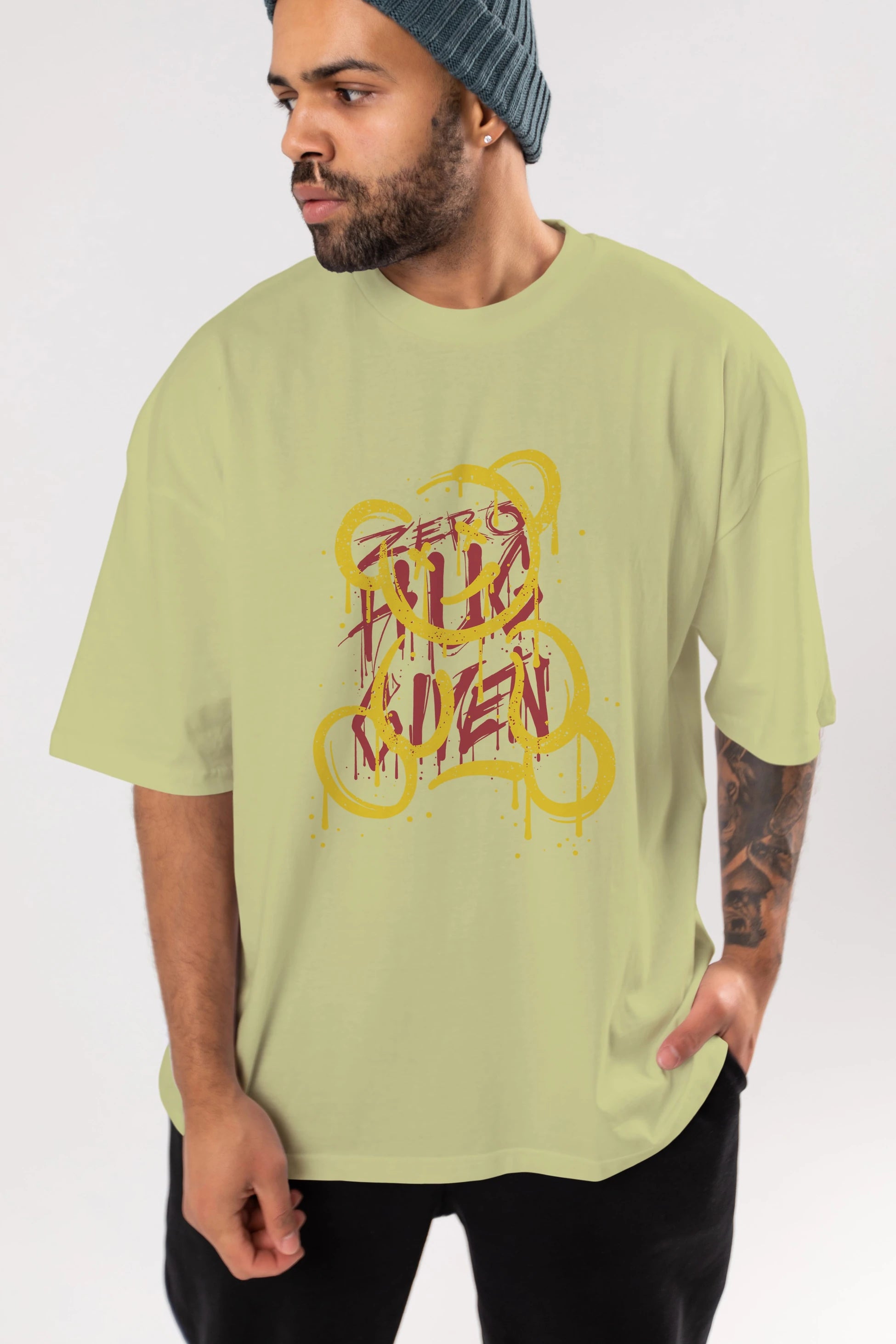 Zero Hug Bear Ön Baskılı Oversize t-shirt Erkek Kadın Unisex