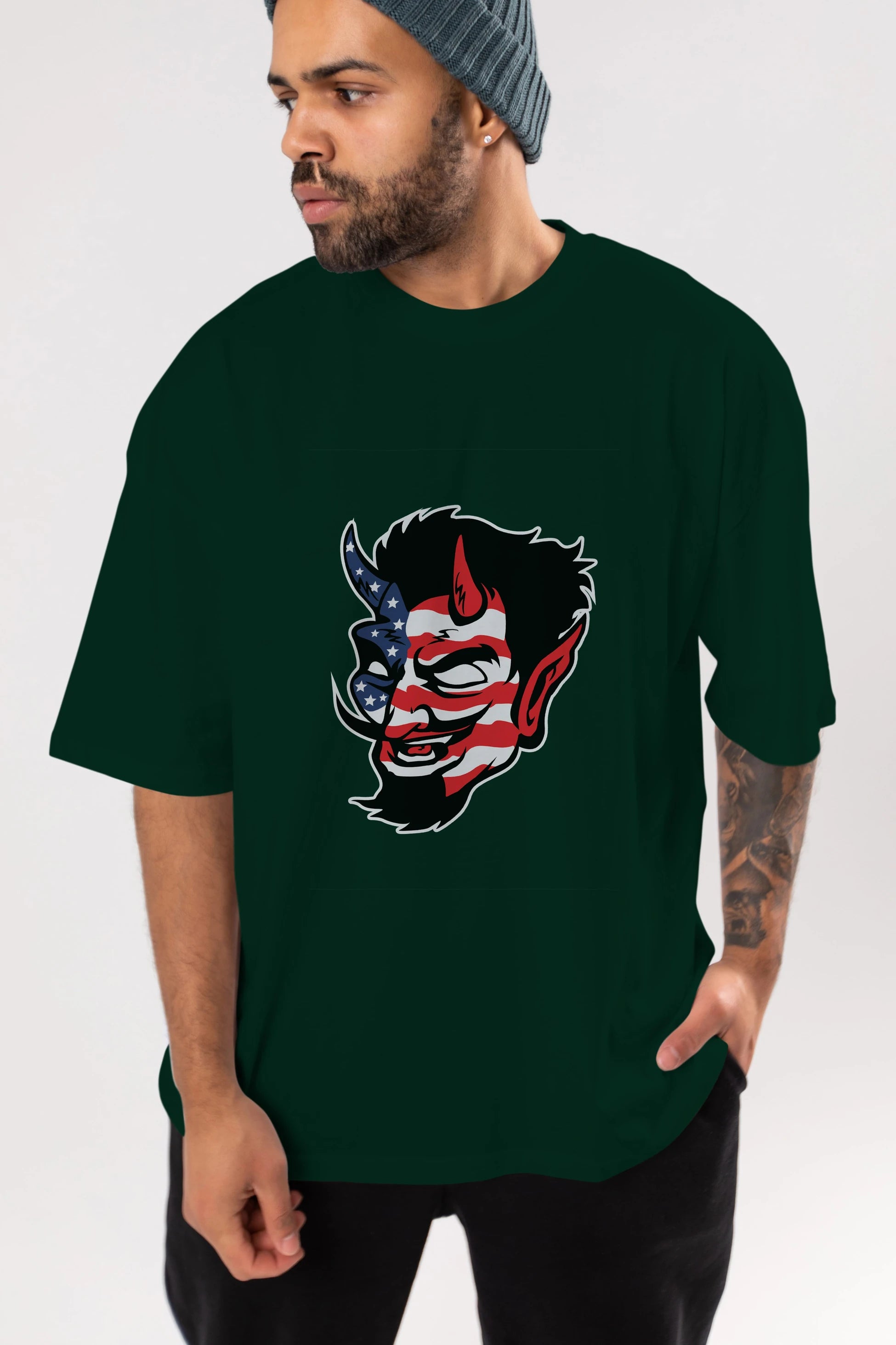 American Devil Ön Baskılı Oversize t-shirt Erkek Kadın Unisex %100 Pamuk tişort